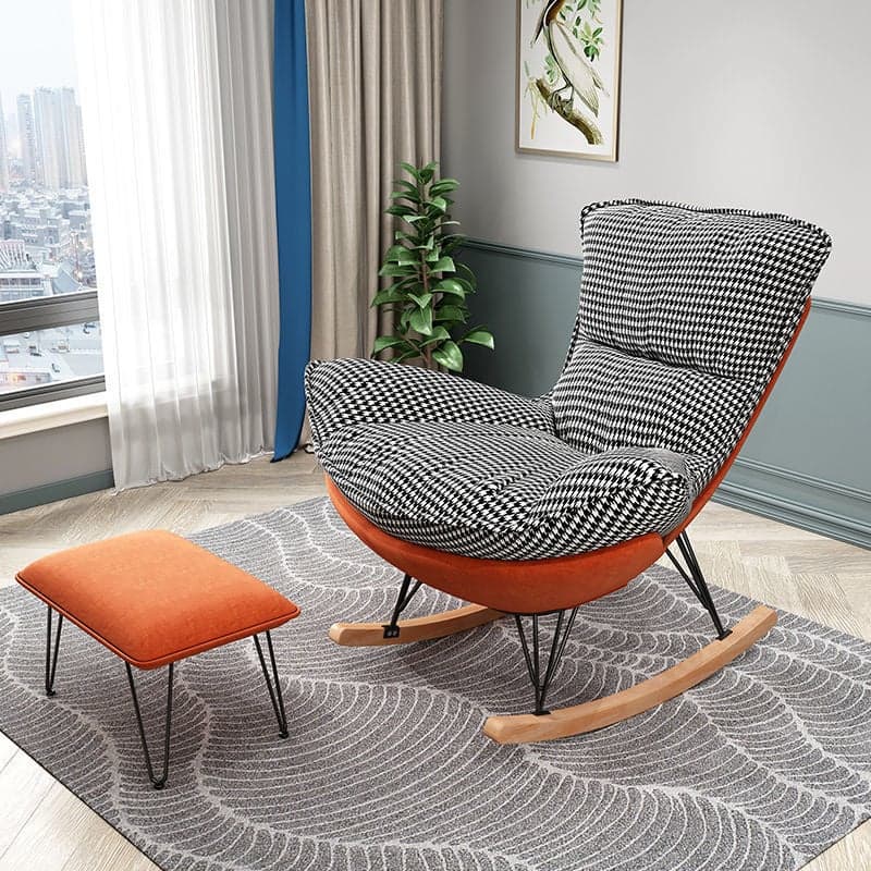 Natural Wood Armless Upholstered No Scratch or Stain Resistance Indoor Rocking Chair thumbnail 7