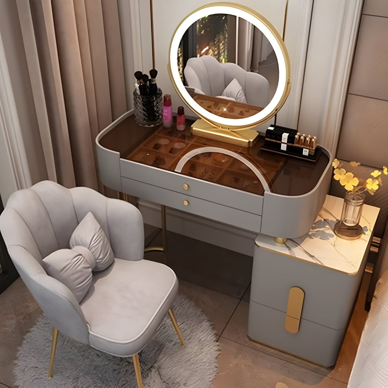 Contemporary Glass Top Vanity Dressing Table With 4/5 Drawers thumbnail 2