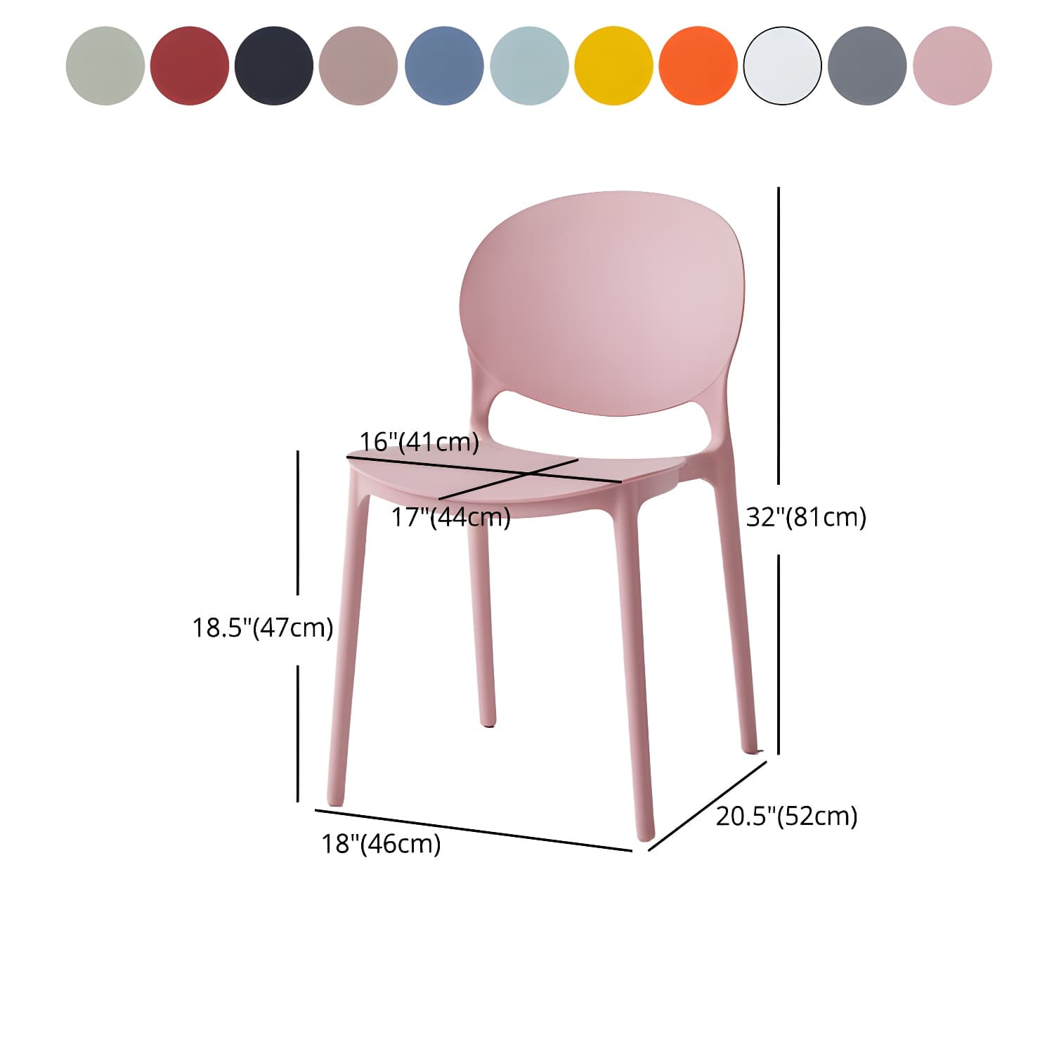 Modern Style Stackable Plastic Chair Open Back Dining Side Chair (Set of 4) thumbnail 25