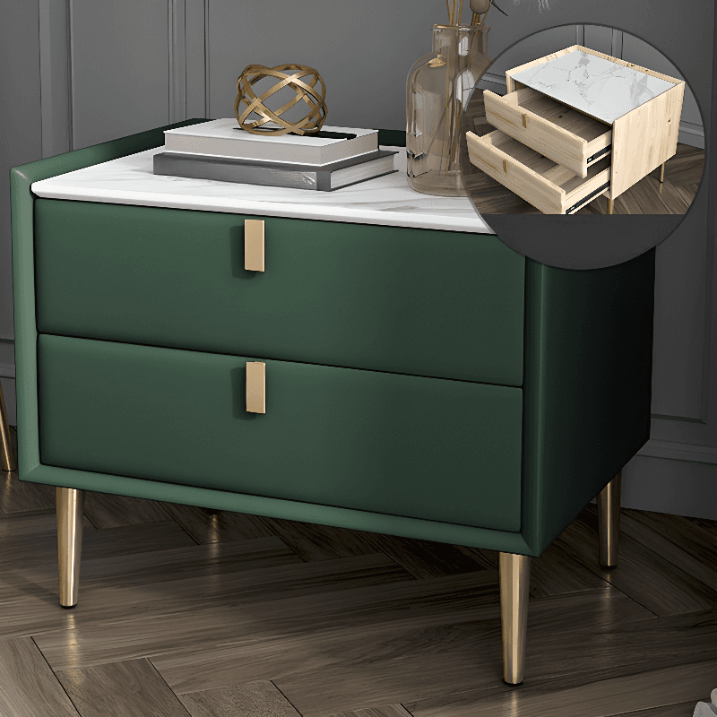 Organic Modern Nightstand With Drawer Organization Featuring 2 Drawers, Stone Countertop, and Leg thumbnail 3