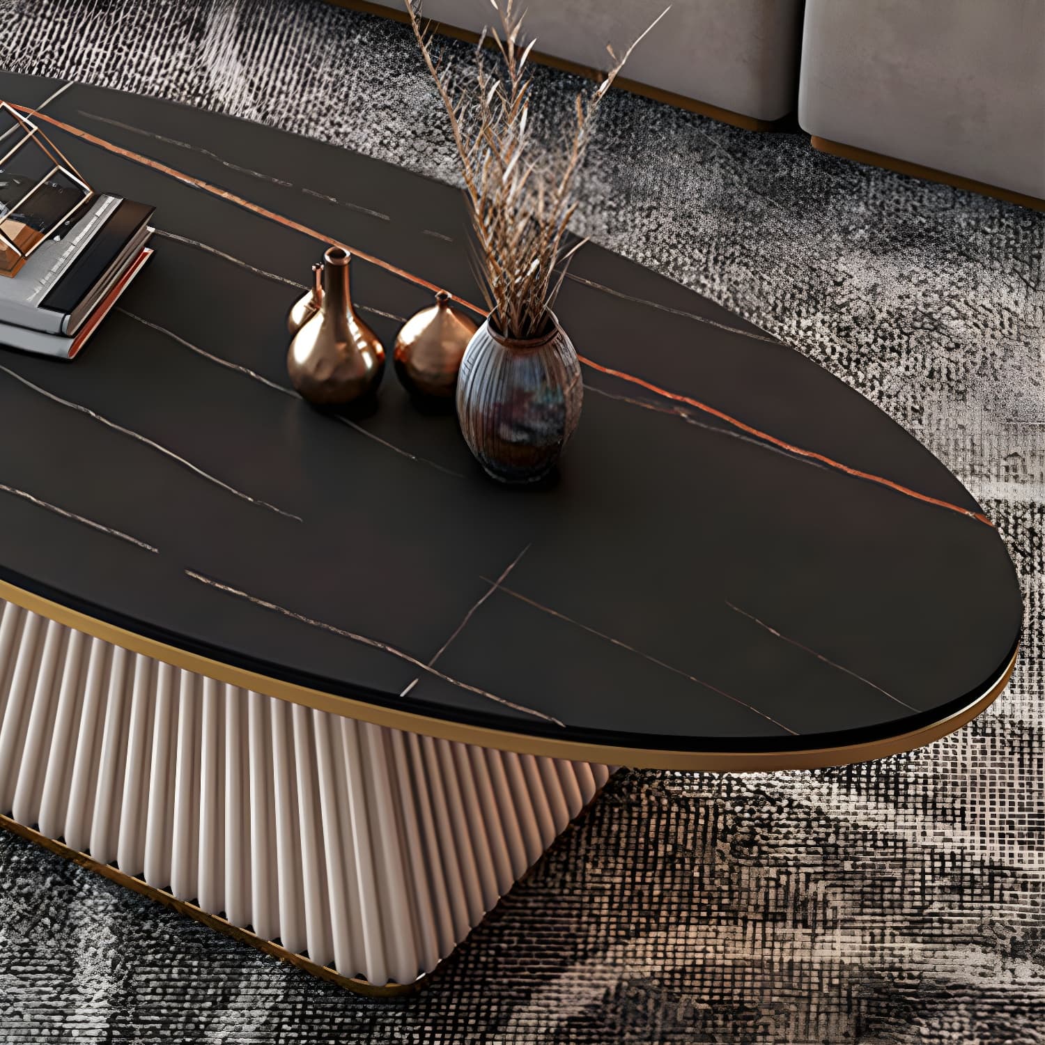Elliptical Stone Coffee Table Pedestal 1 Single Cocktail Table - 17.72" H thumbnail 11