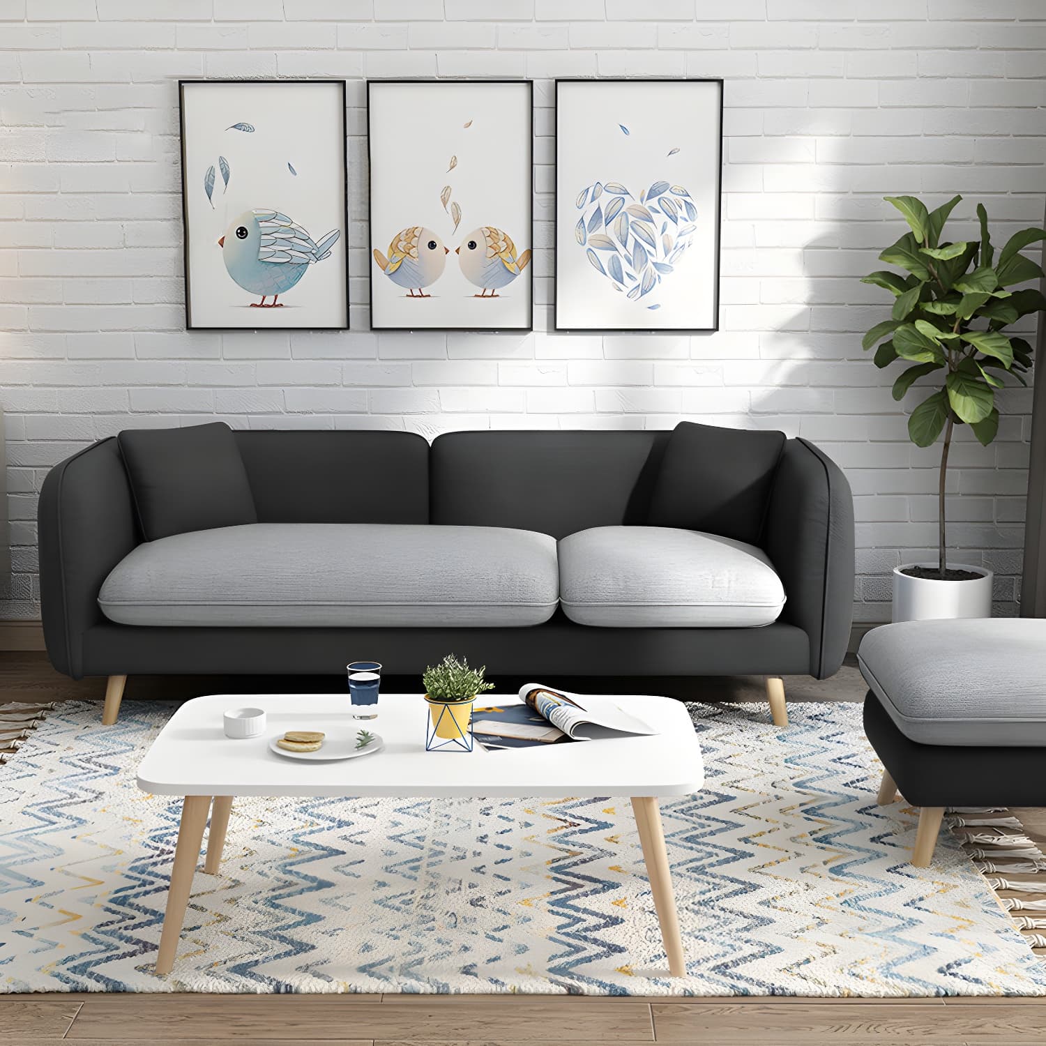 Modern Linen Tuxedo Arm Standard Sofa with Bolster Pillows for Living Room thumbnail 4