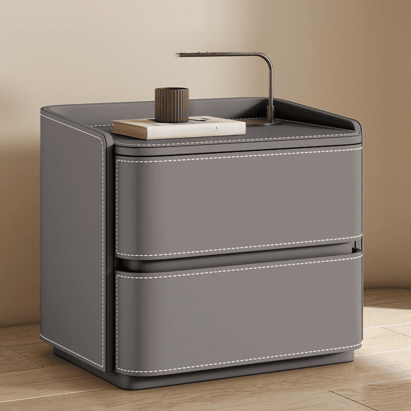 Modish Nightstand With Drawer Organization Featuring 2 Drawers and Pleather Countertop thumbnail 4
