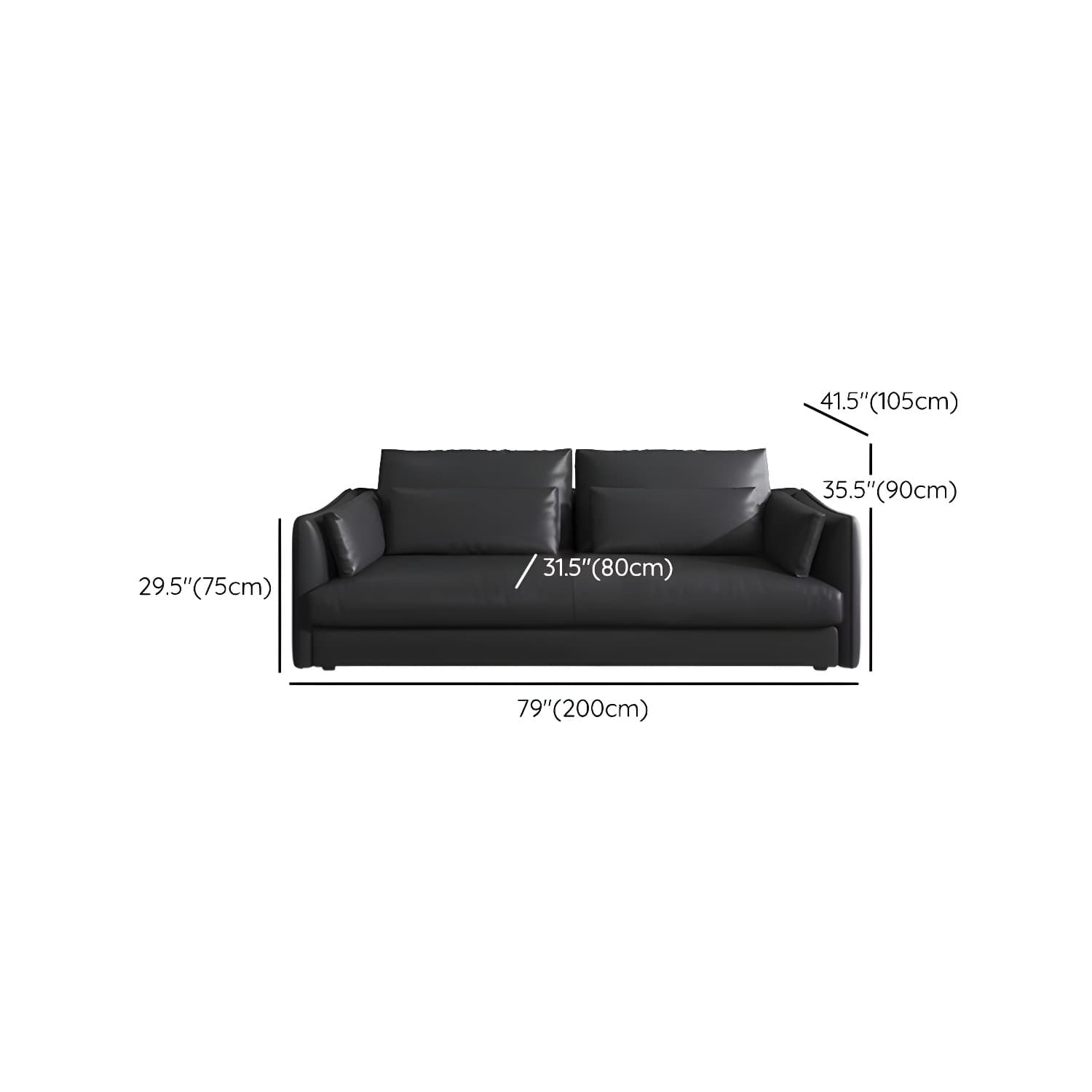 Modern Genuine Leather Sectional Sofa in Black with Recessed Arm thumbnail 12