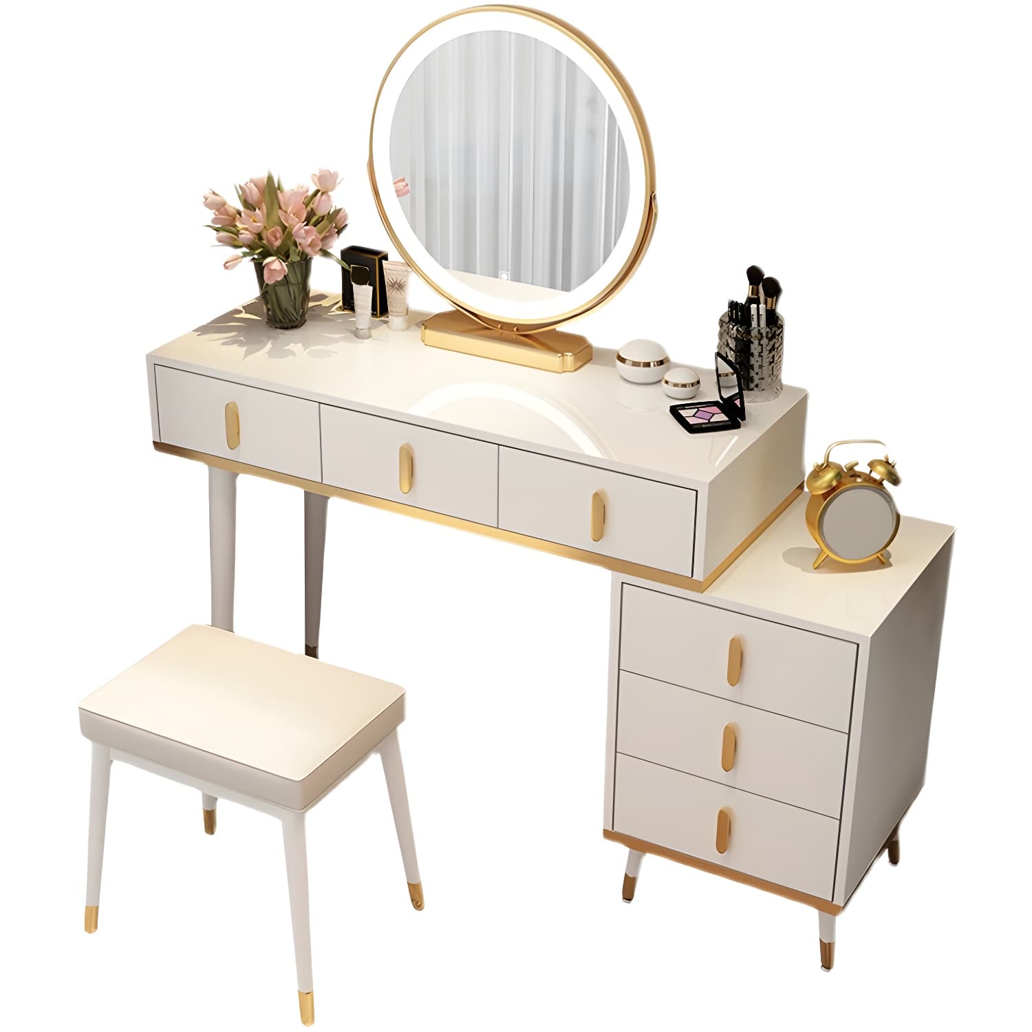 Contemporary Make-up Vanity with Wooden Top and Drawers for Bedroom thumbnail 7