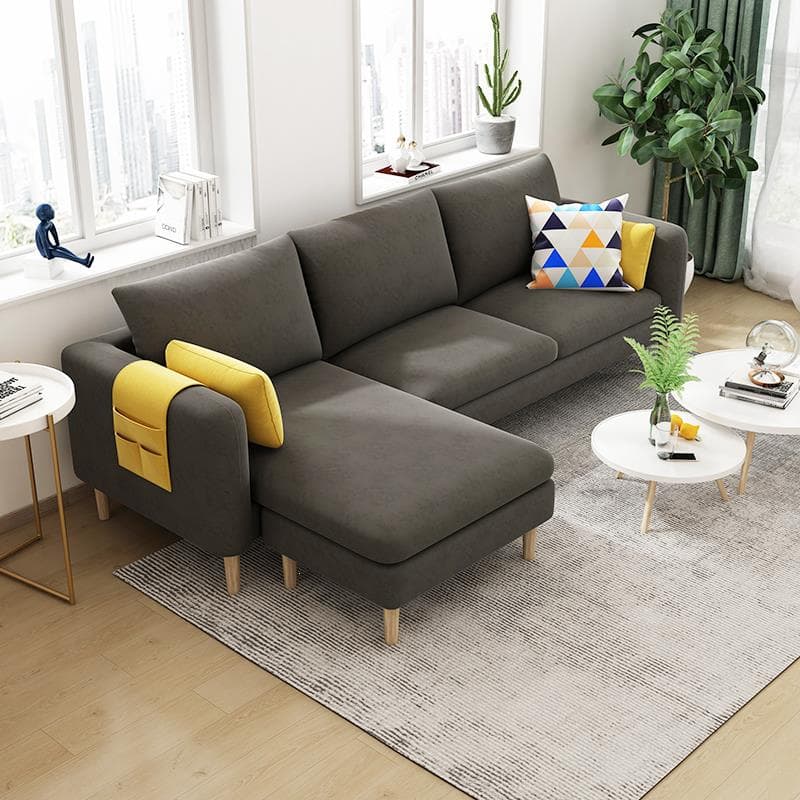 Simple L-Shape Reversible Sponge Cushioned Sofa Recliner 3 Person with Pillow Back & Square Arm thumbnail 5