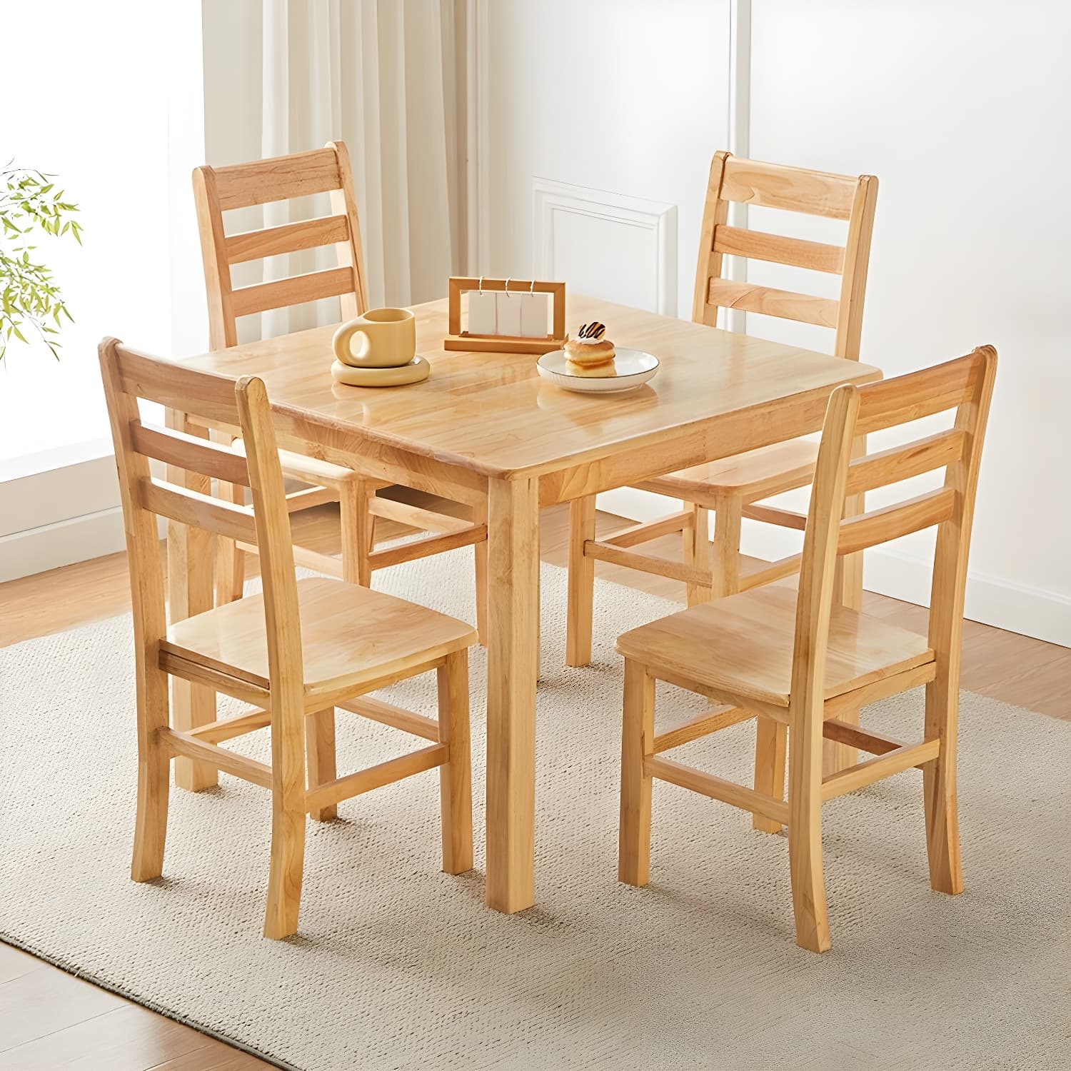 Elegant Scandinavian Natural Oak Wood Dining Table - Slim Legs, Standard Height for Kitchen & Dining thumbnail 1