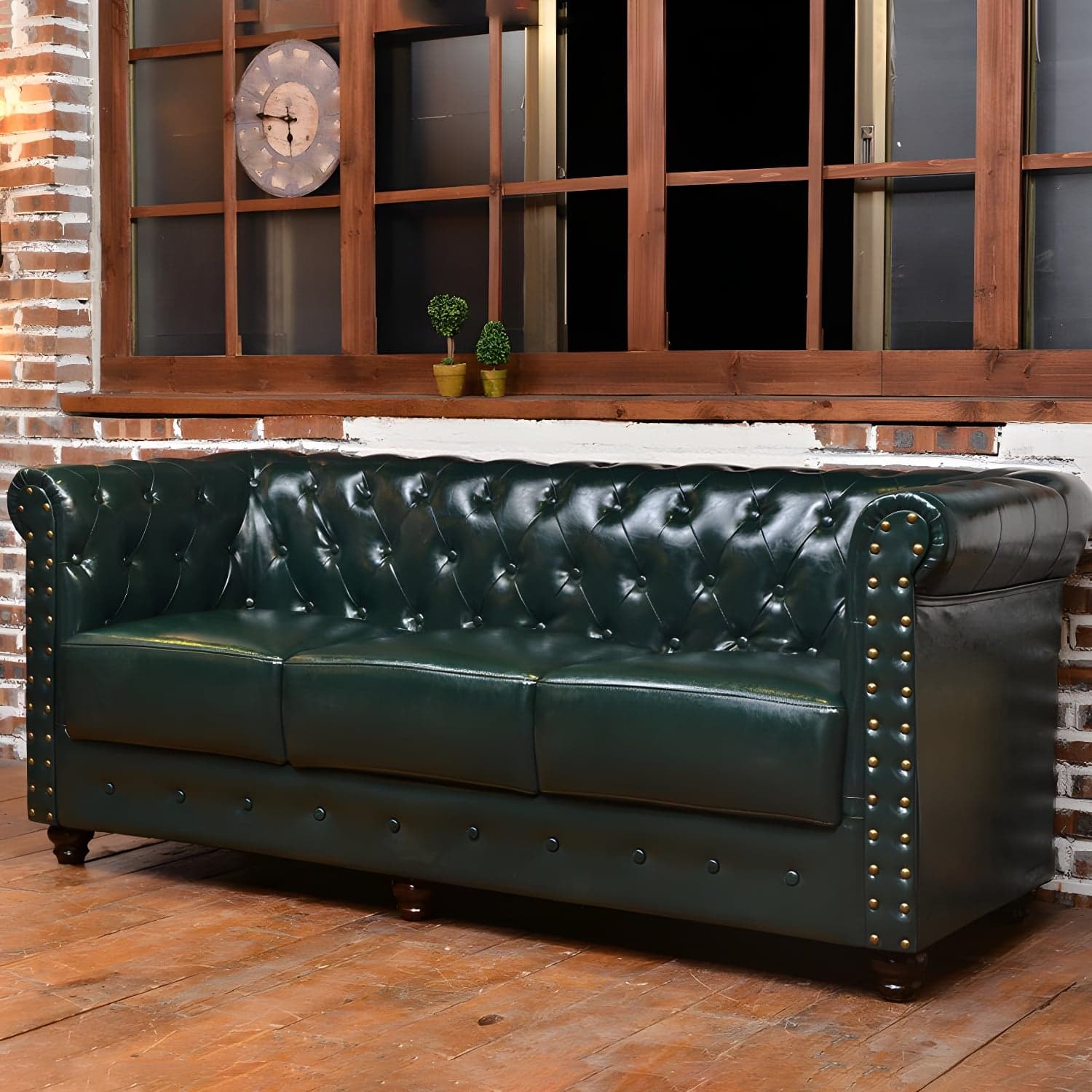 Vintage Leather Chesterfield Sofa 29.53"High Rolled Arm Sofa for Cafe thumbnail 11