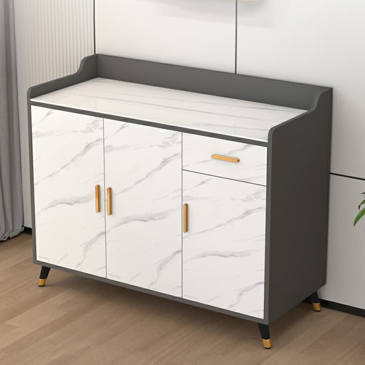 Contemporary Wood Sideboard Credenza with Stone Countertop and Drawers Included thumbnail 6