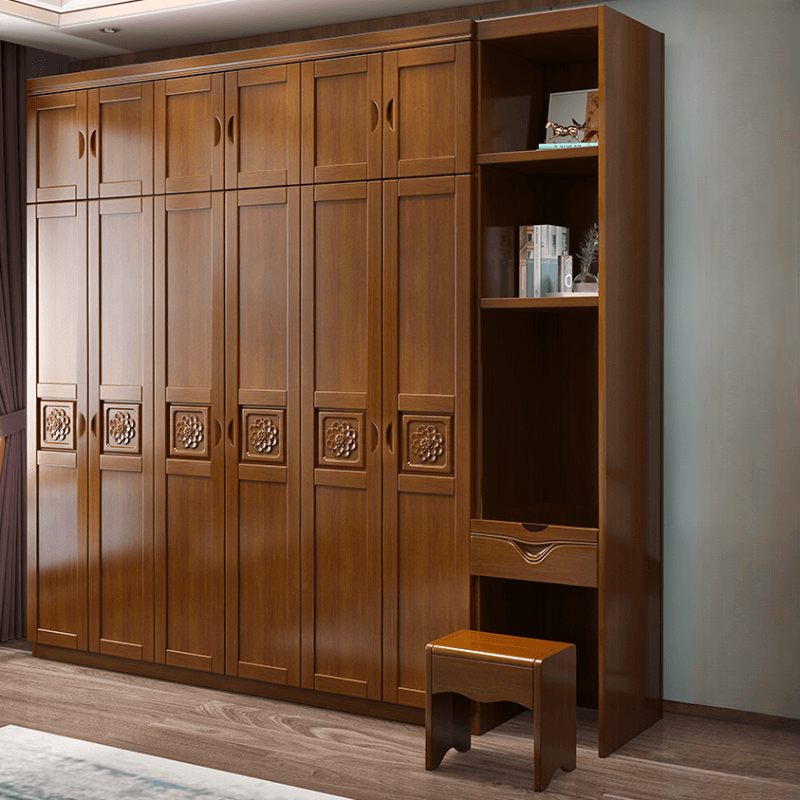 Vintage Sepia Lumber Wardrobe with Soft Close Drawer, Soft Close Door, Interior Shelves, and Hanging Rod