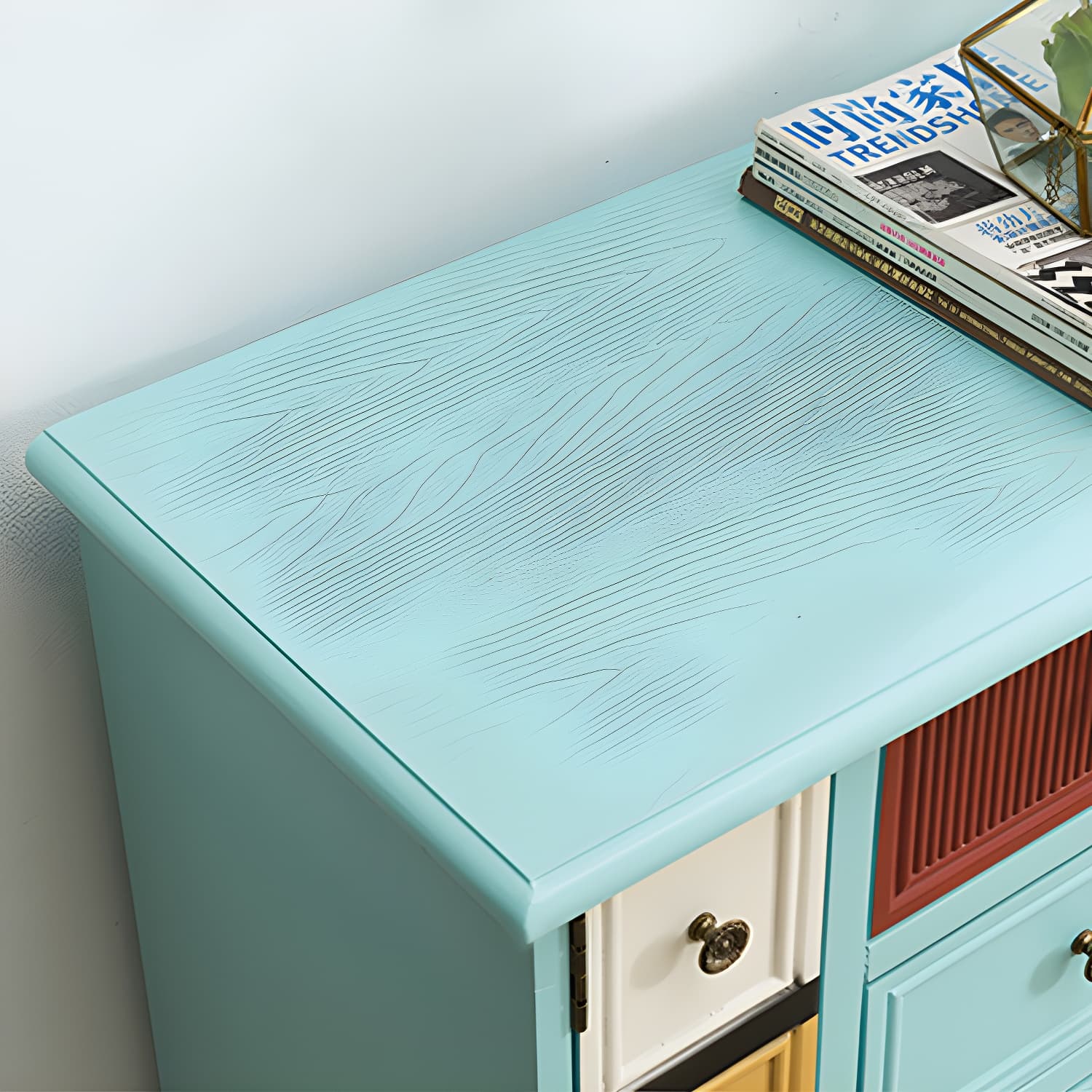 Industrial Painted Accent Cabinet with Drawers Solid Wood Chest thumbnail 21