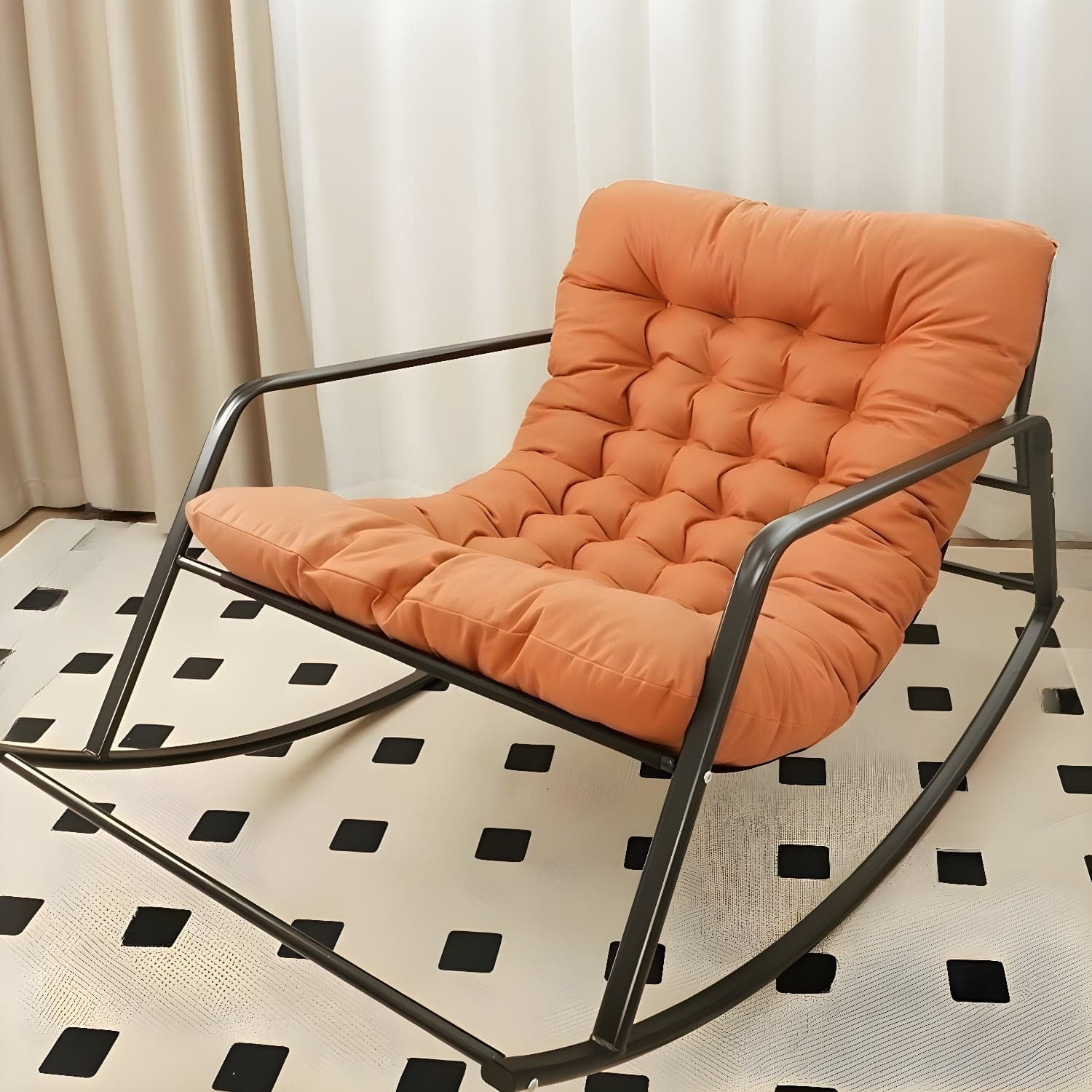 Modern Indoor Rocking Chair with Track Arms, Spindle Back and Metal Legs thumbnail 6