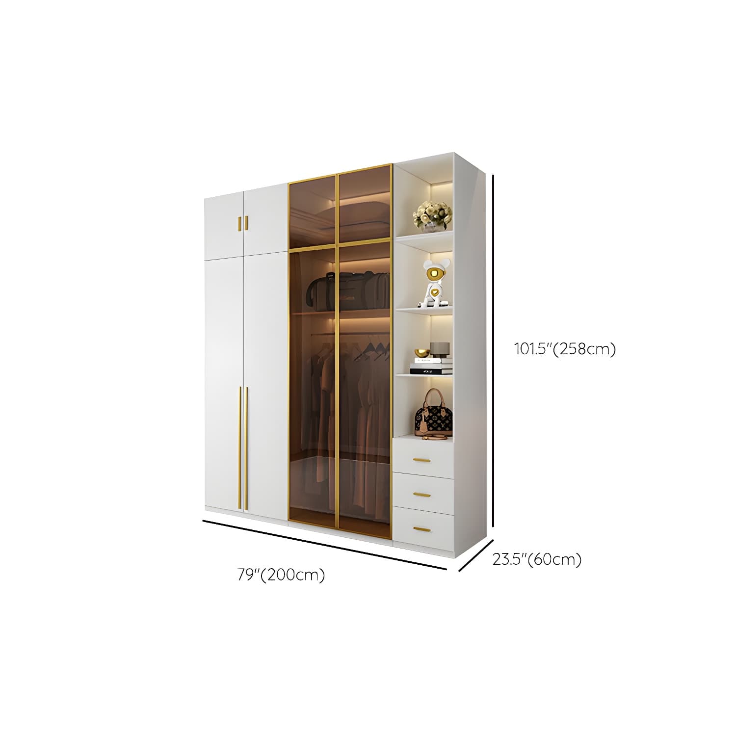 Modern White Wood Frame Wardrobe Armoire Freestanding Wardrobe with Soft Close Drawers thumbnail 28