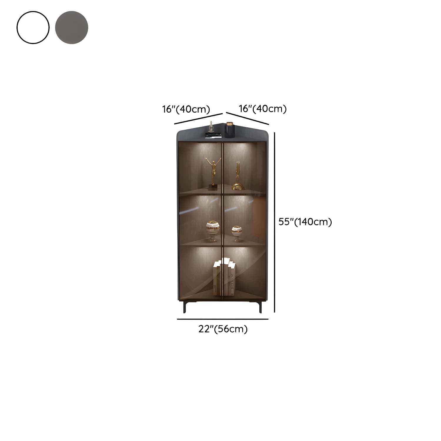 Modern Black Corner Accent. Wood Countertop. Glass Doors. Cabinets included thumbnail 13