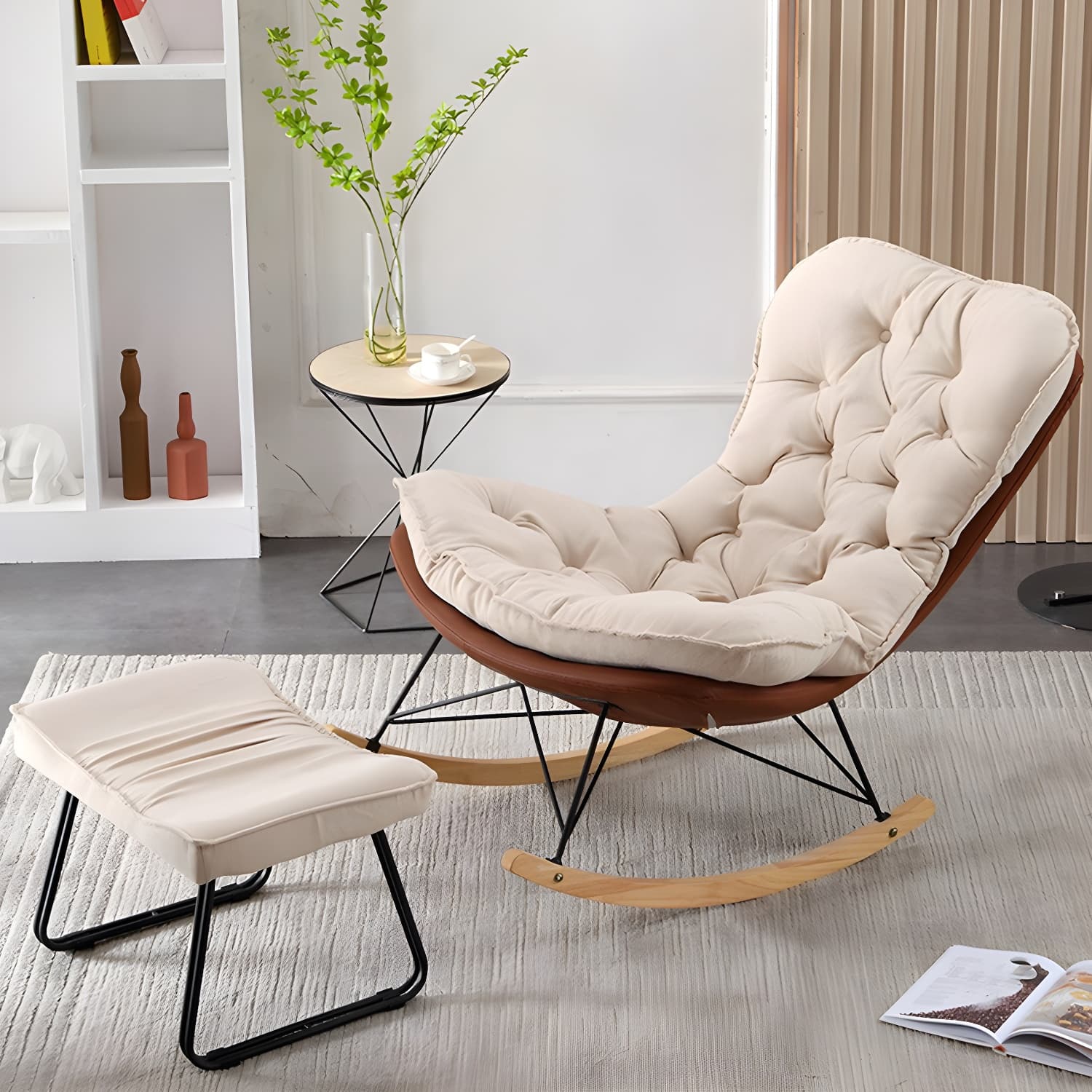 Contemporary Rocking Chair Upholstered Tufted Cushions with Light Legs Glider thumbnail 10