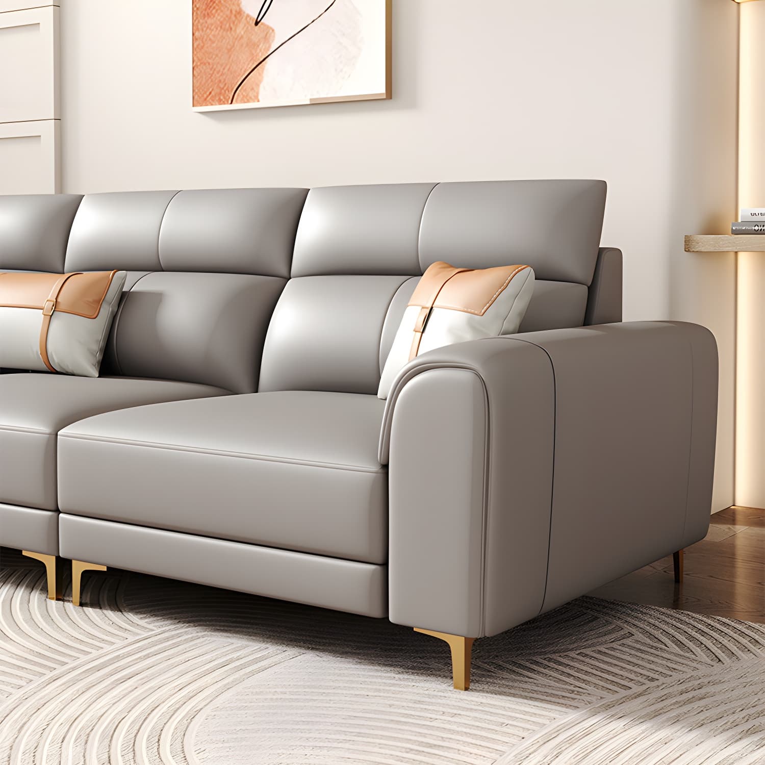 Modern Gray Faux Leather Sectional Sofa with Pillow Top Arms and Wood Frame thumbnail 8