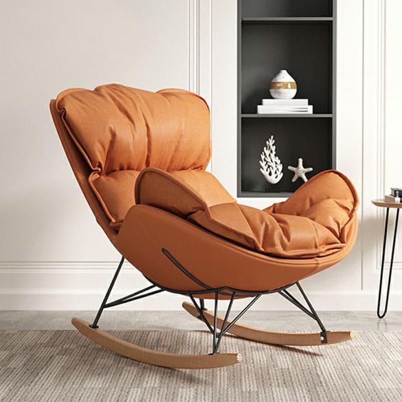 Stylish and Modern Upholstered Rocking Chair with Natural Wood Legs thumbnail 4