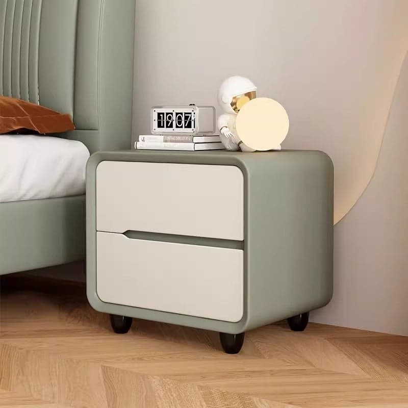 Organic Modern 2 Tiers Nightstand With Drawer Organization Featuring Pleather Countertop thumbnail 6