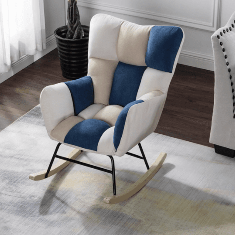 Simplistic Scratch-immune Padded Recessed Arm Ottoman Upholstered 2 Piece Set Bedroom Rocking Chair thumbnail 4