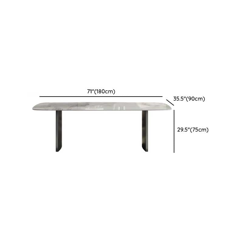 Retro Slate Dining Table Set with Dual-base, Upholstered Chairs, Back, and White Top thumbnail 10