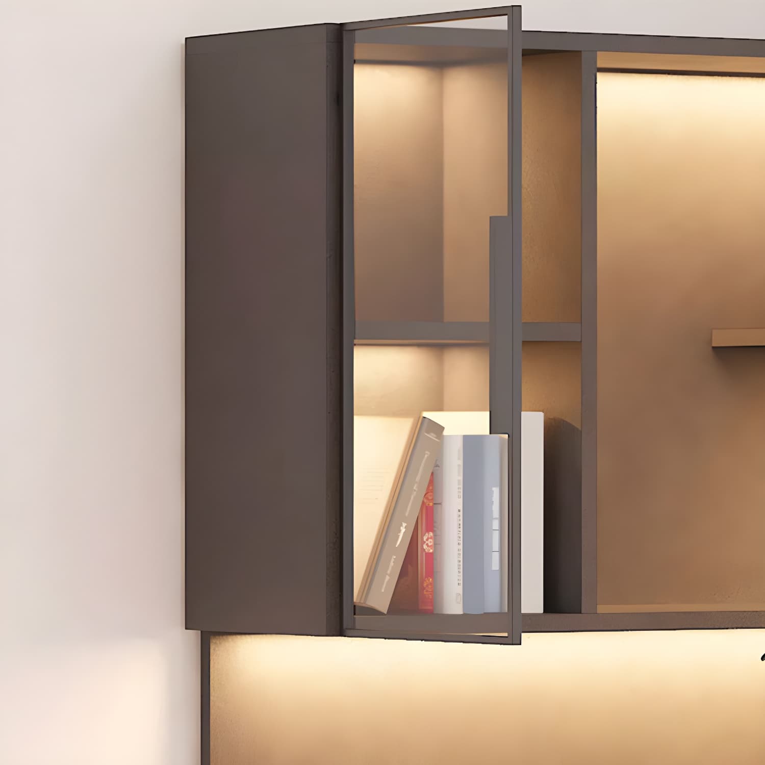 Corner Modern Accent Cabinet with Wood Counter Top, Glass Doors, Drawers, and Adjustable Shelves thumbnail 10