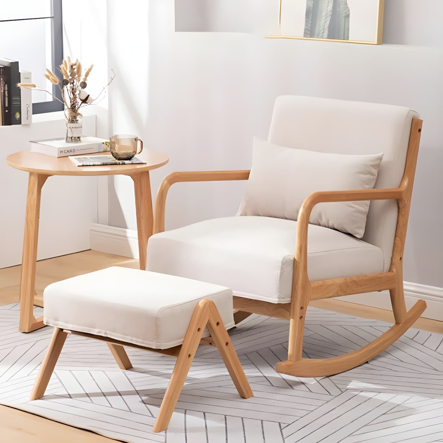 Mid-Century Modern Rocking Accent Chair with Solid Wood Frame and a Pillow thumbnail 19