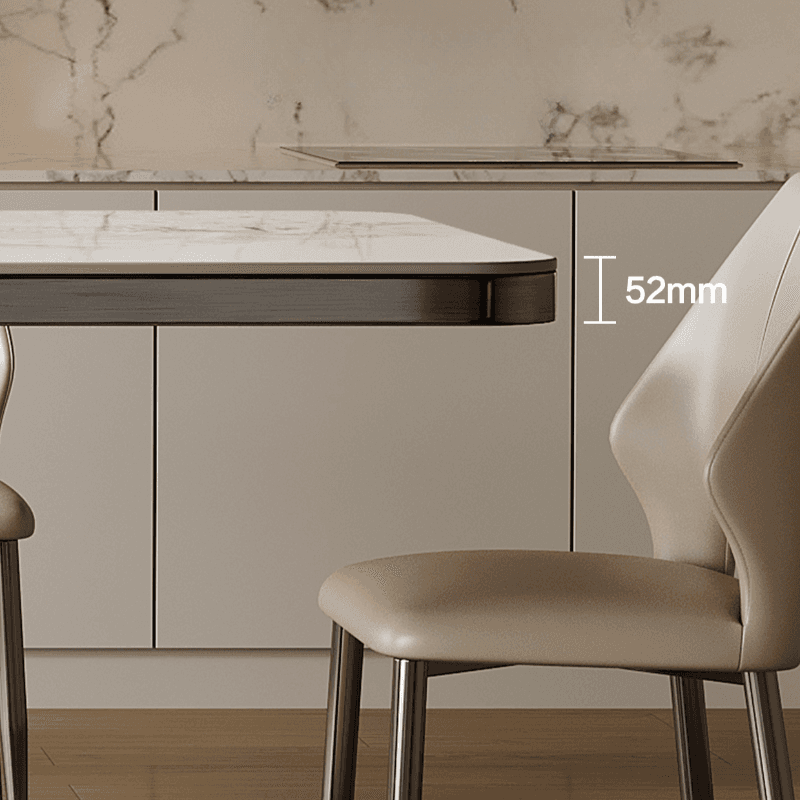 Dining Table Set with Slate Stone Top, Stump Base, Fixed Table, Padded Chair with Back in White thumbnail 8