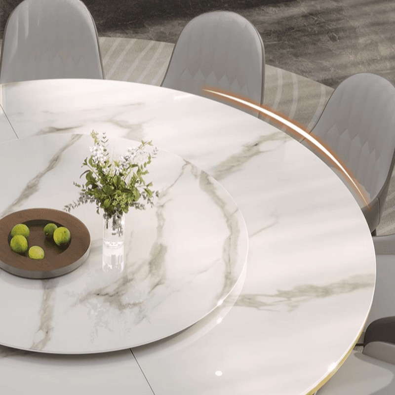 Minimalist Rounded Dining Table Set with Stump Base and Enclosed Back in White, Rotatable thumbnail 3