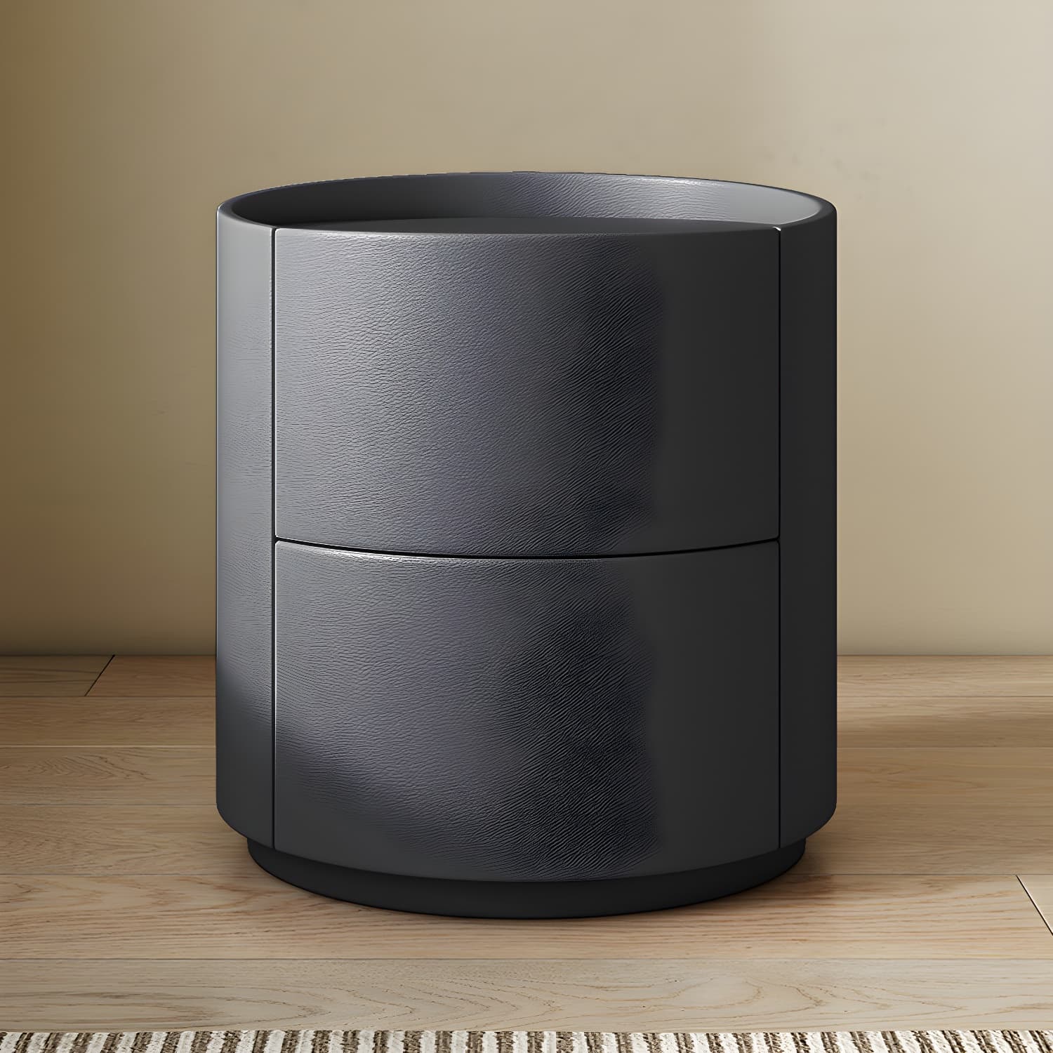 Modern Faux Leather Nightstand with 2 Drawers in Light Wood Tone thumbnail 2