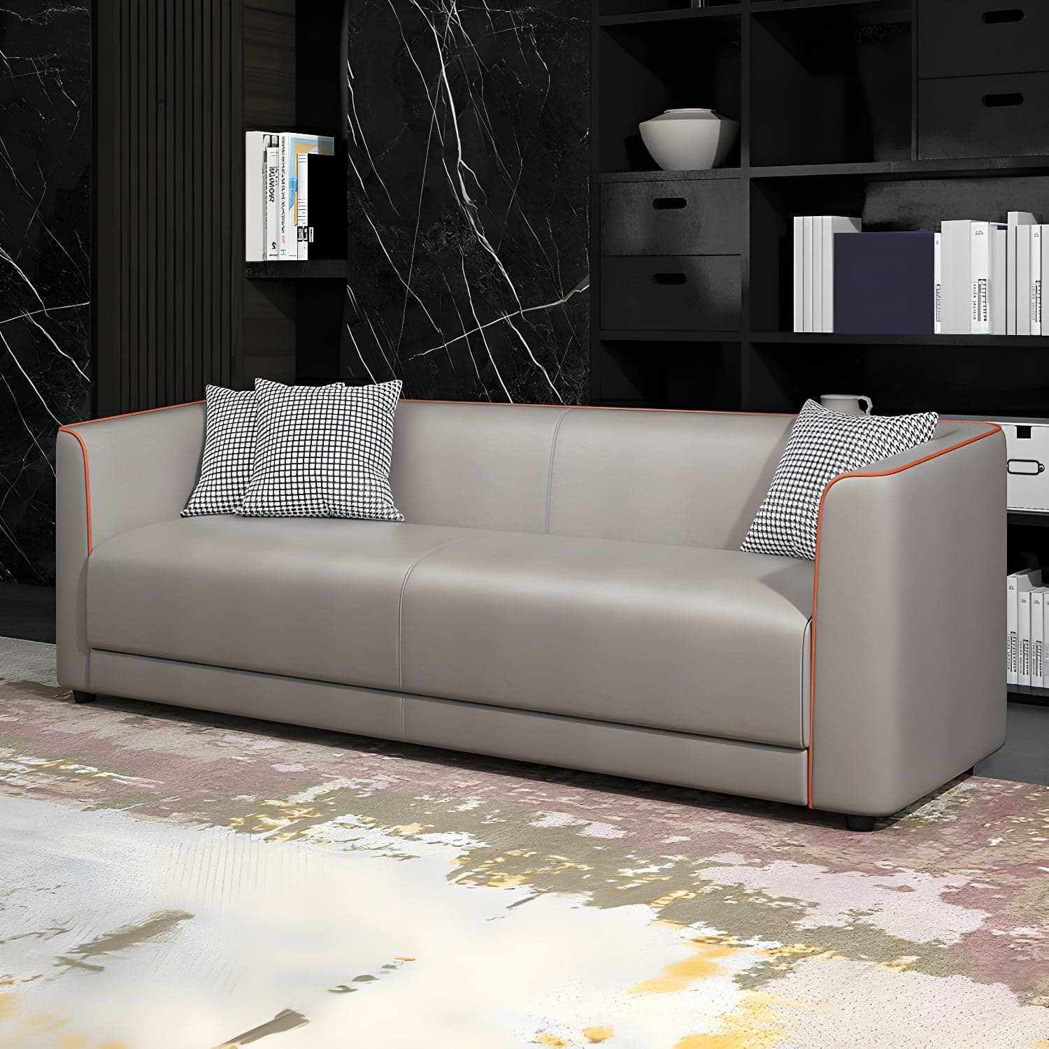 Tuxedo Arm Sofa with Tight Back 25.98" High Contemporary Faux Leather thumbnail 7