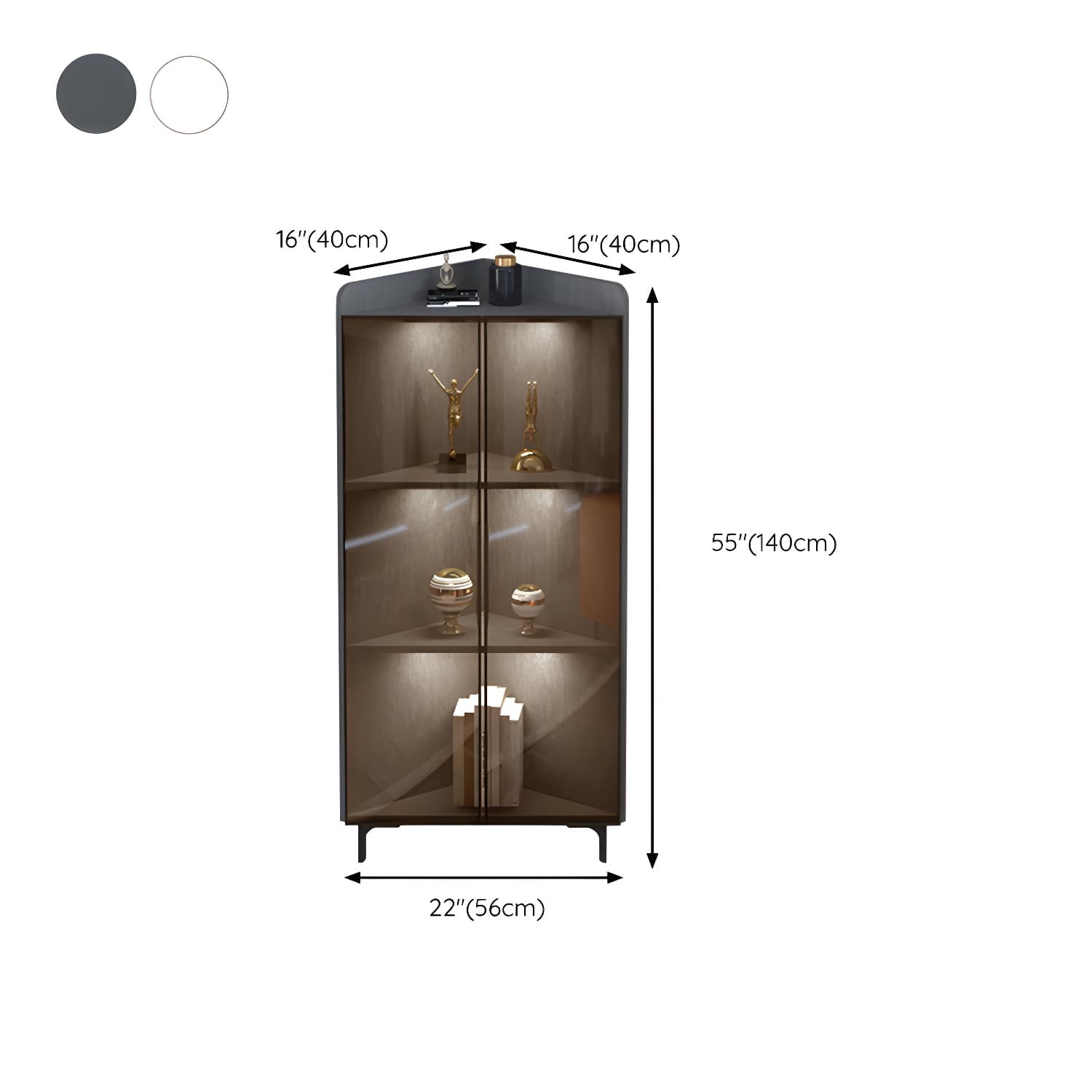 Scandinavian Corner Accent Cabinet with Glass Doors and Black Metal Base - Small Size thumbnail 13