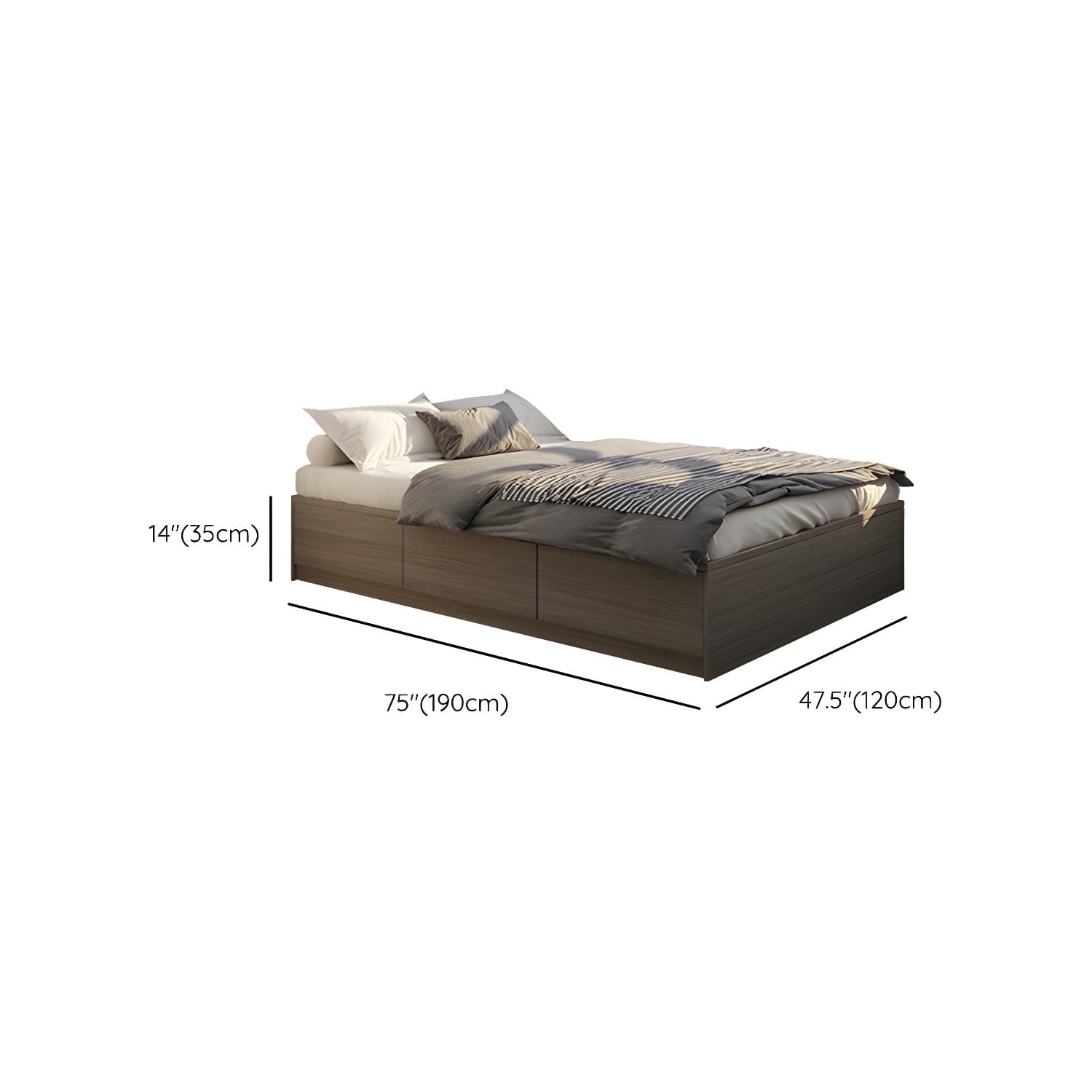 Light Brown Platform Bed Scandinavian 13.77" Tall Bed Frame with Storage Drawers thumbnail 14