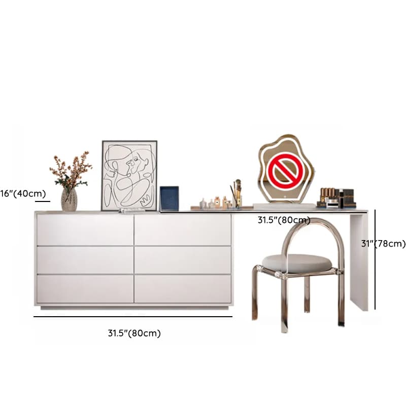 Large Vanity Set with Chalk Seating, 6 Drawers, Lumber Frame, Scalable 2-in-1 Design, and Chair thumbnail 15