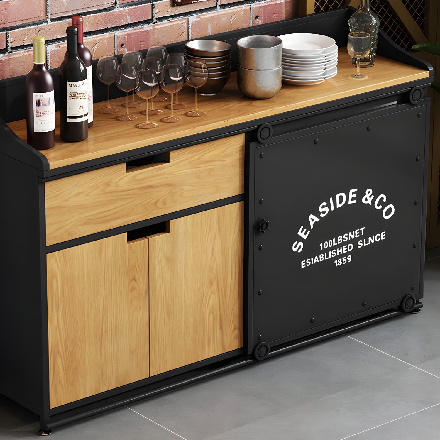 Modern Style Side Board Metal Sideboard with Sliding Door for Kitchen - image 6