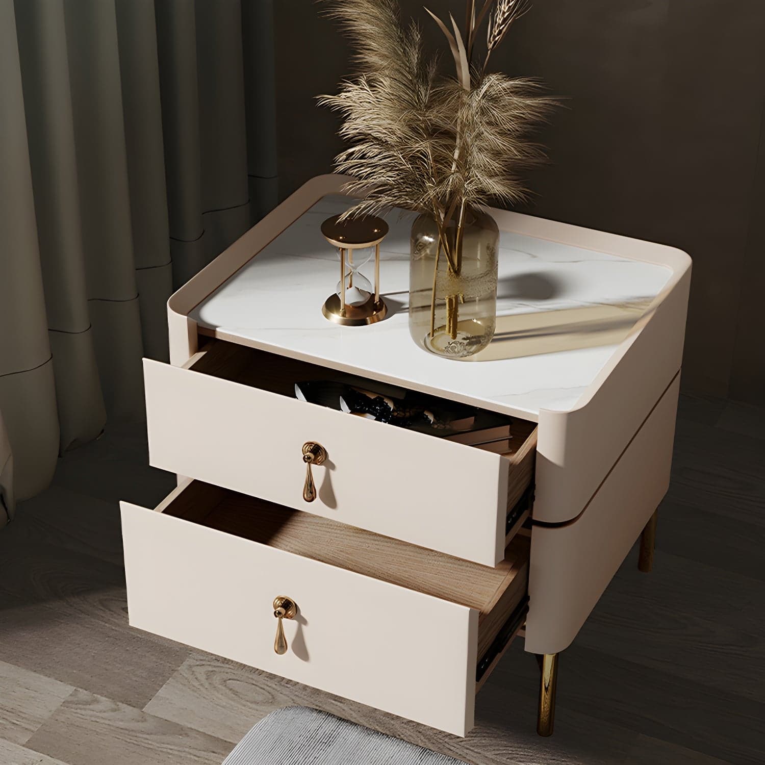 Glam 2-Drawer Nightstand Glass Top 19 Inch H Legs Included Night Table thumbnail 2