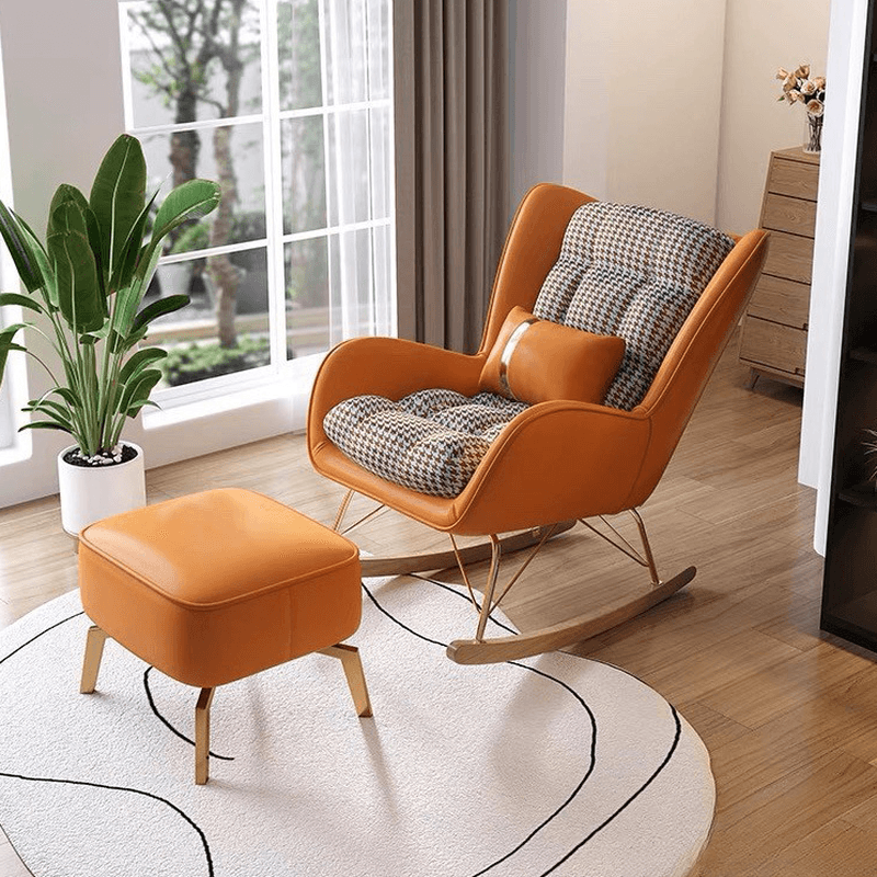 Trendy Cocoa/Lime Green/White Upholstered Rocking Chair Couch 2 Piece Set with Track Arm & Ottoman, Scratch-defiant thumbnail 6