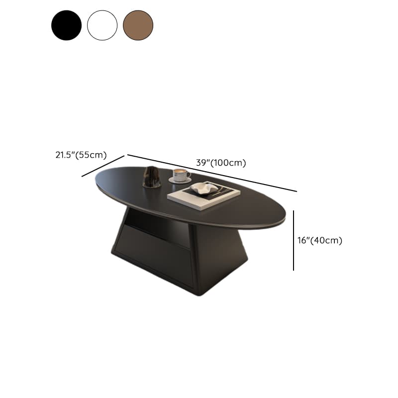 Single Board Game Coffee Table with Slate Top and Base, Elliptical Shape, 1 Drawer, and 1 Shelf thumbnail 10