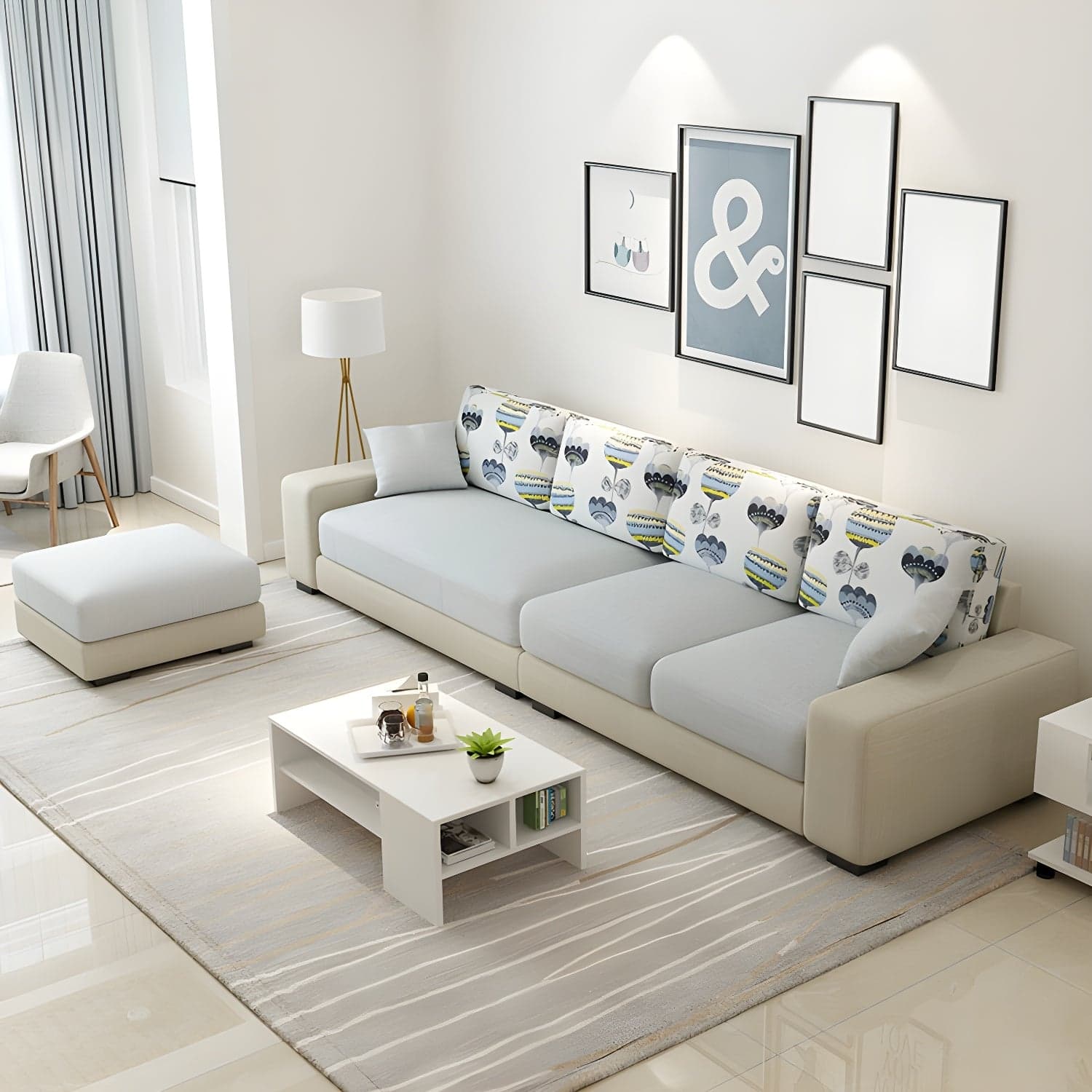 Scandinavian Wood Frame Straight Sofa with Cushion Back and Slipcover in 3 Piece Set thumbnail 8