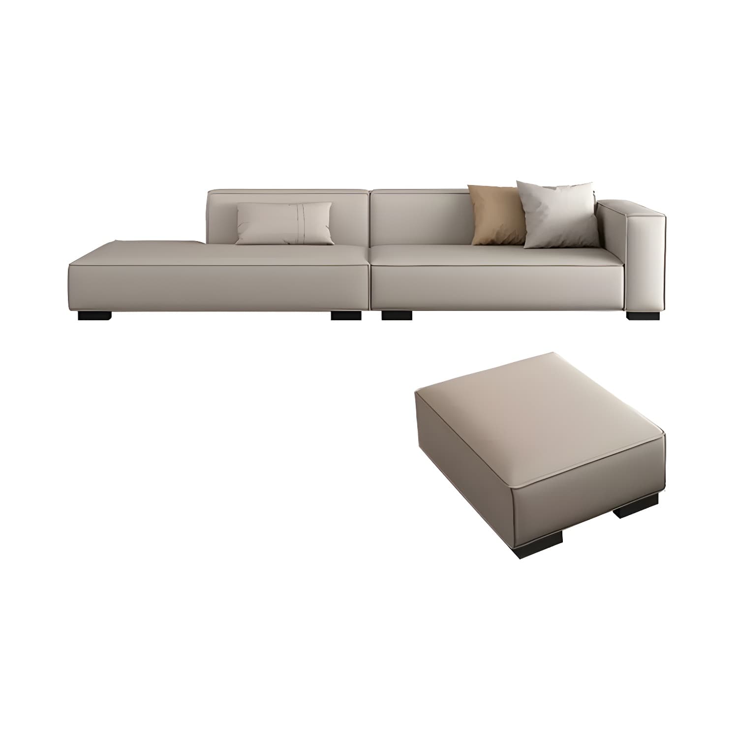 Modern Gray Faux Leather Sofa Chaise with Square Arms and Pine Wood Legs thumbnail 11