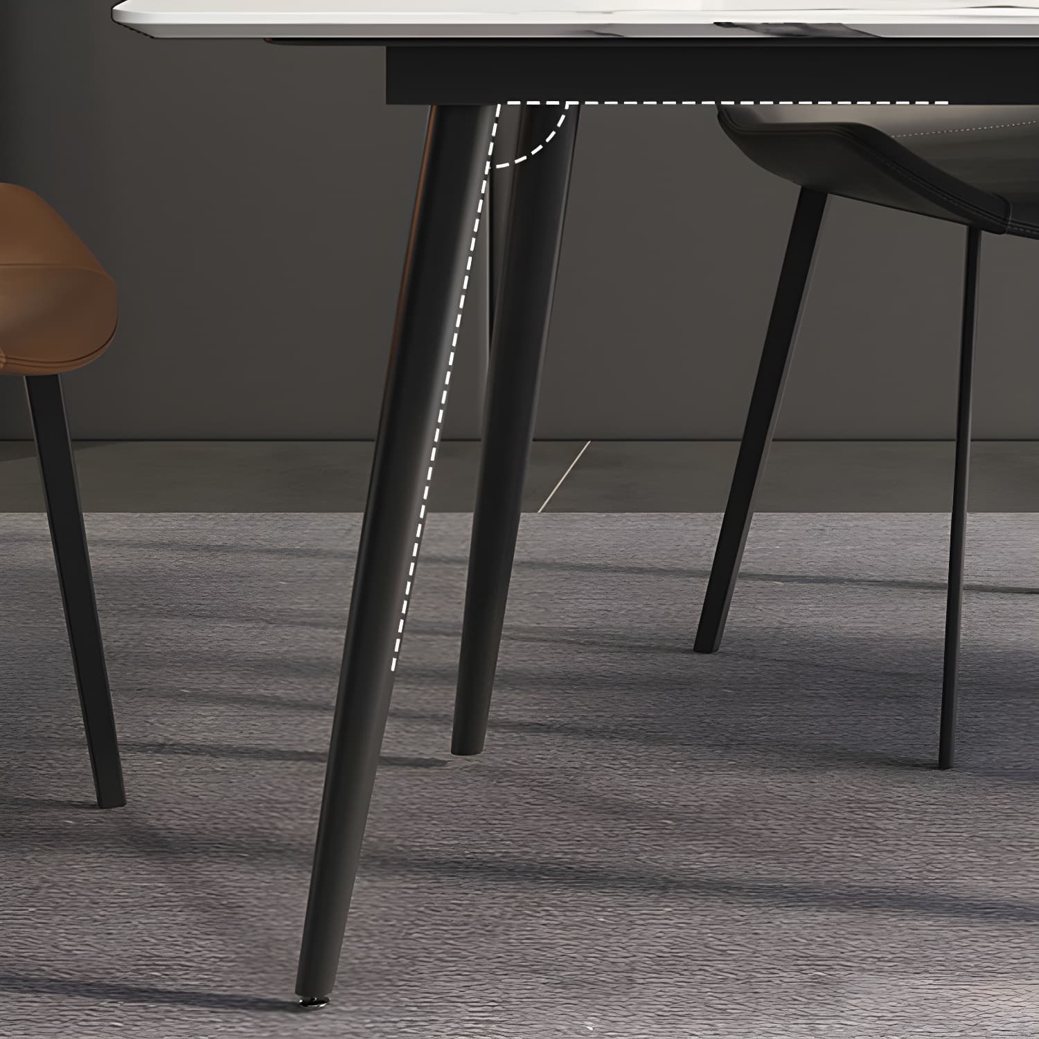 Stone Top Dining Table Rectangle Modern Dining Table with 4 Black Legs thumbnail 7