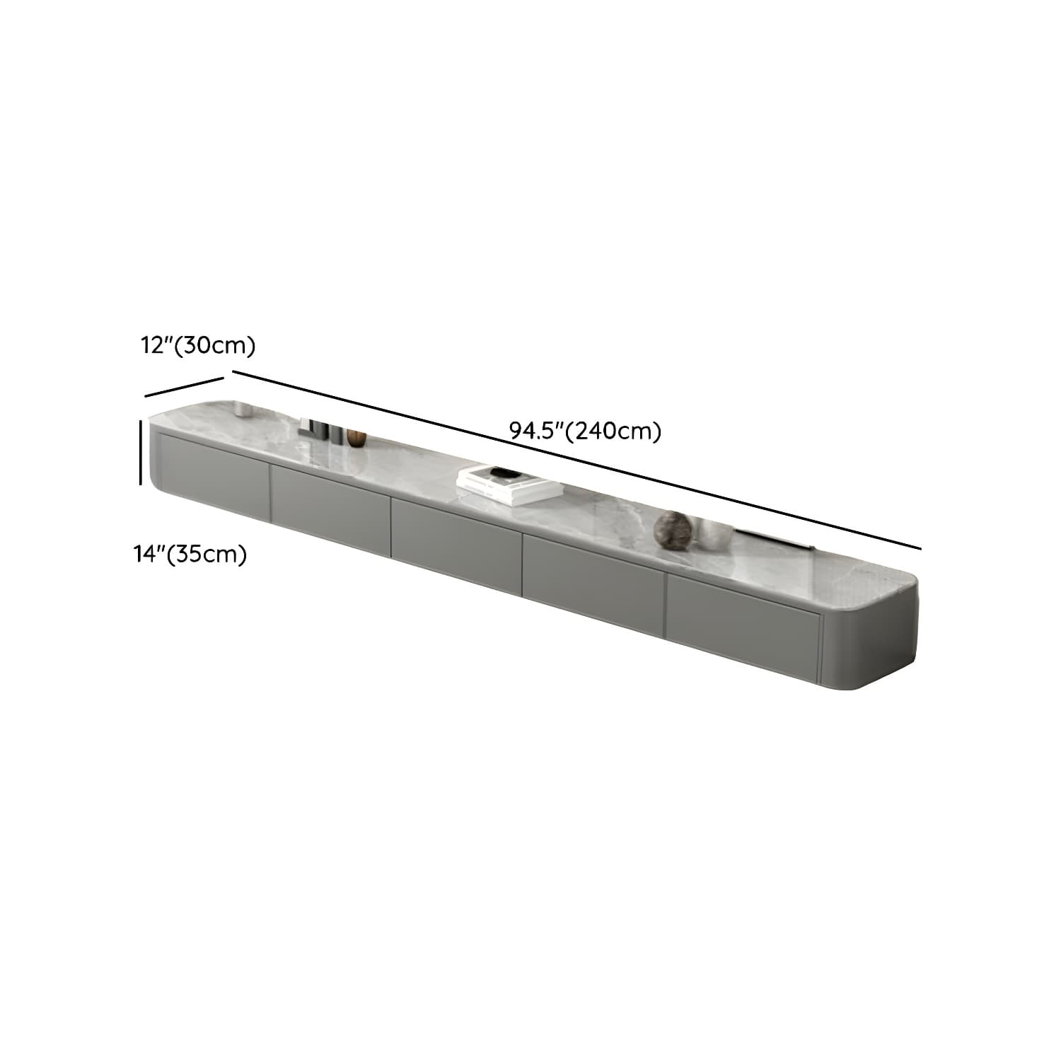 Stone Low TV Stand with Soft-close Drawers and Cable Management thumbnail 16