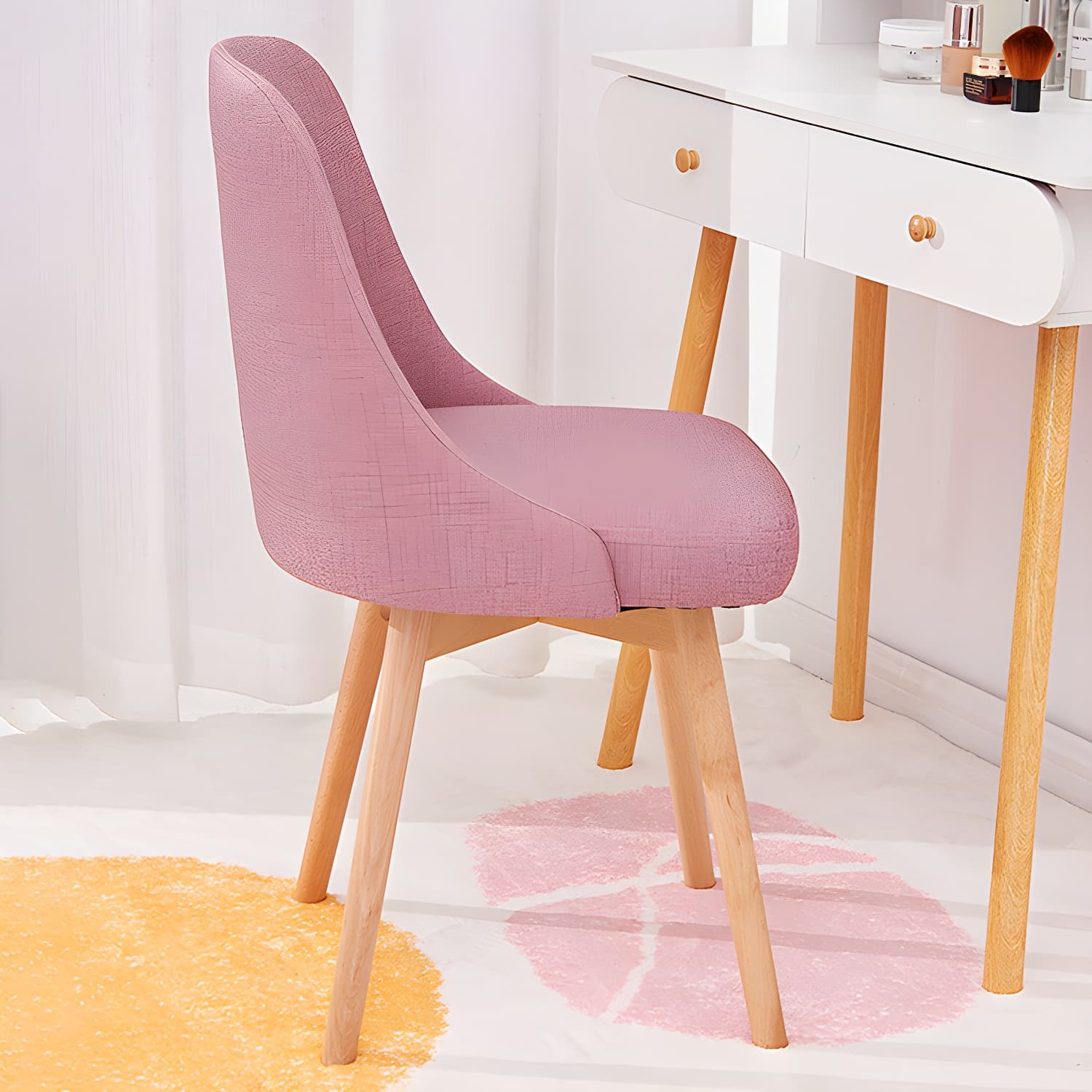 Upholstered Armless Dining Chairs Scandinavian Side Dining Chairs with Wood Legs thumbnail 21