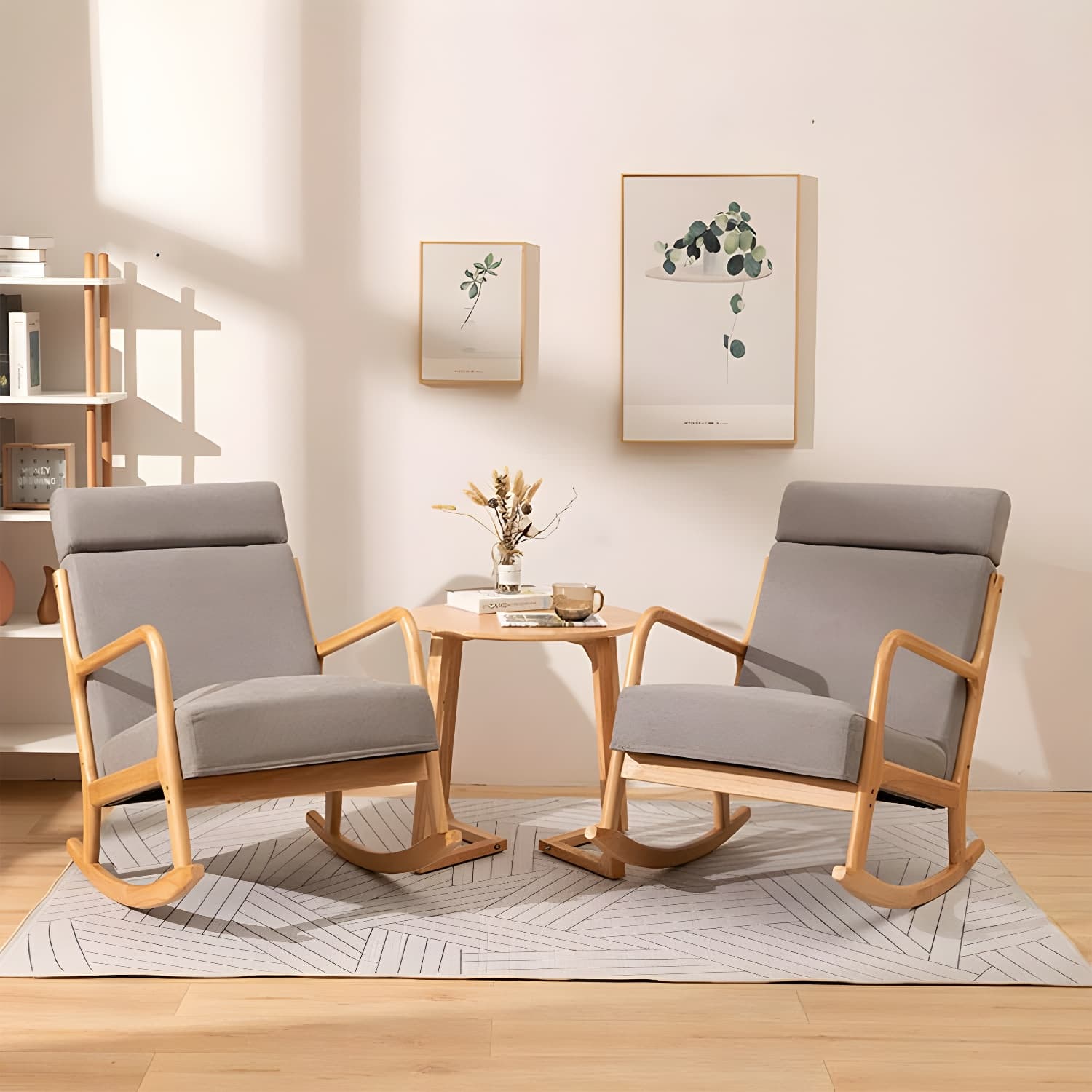 Mid-Century Modern Rocking Accent Chair with Solid Wood Frame and a Pillow thumbnail 8