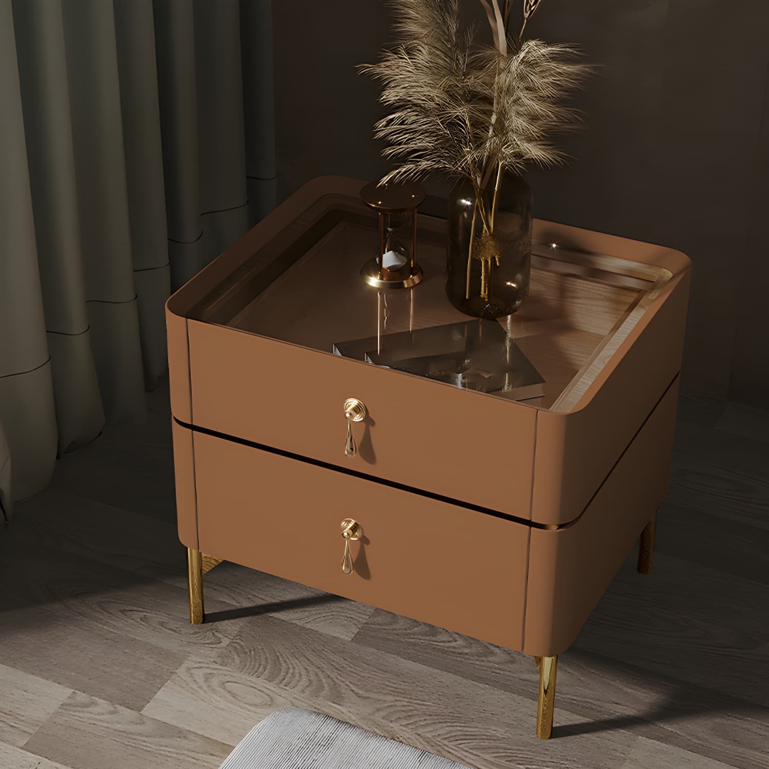 Glam 2-Drawer Nightstand Glass Top 19 Inch H Legs Included Night Table thumbnail 17