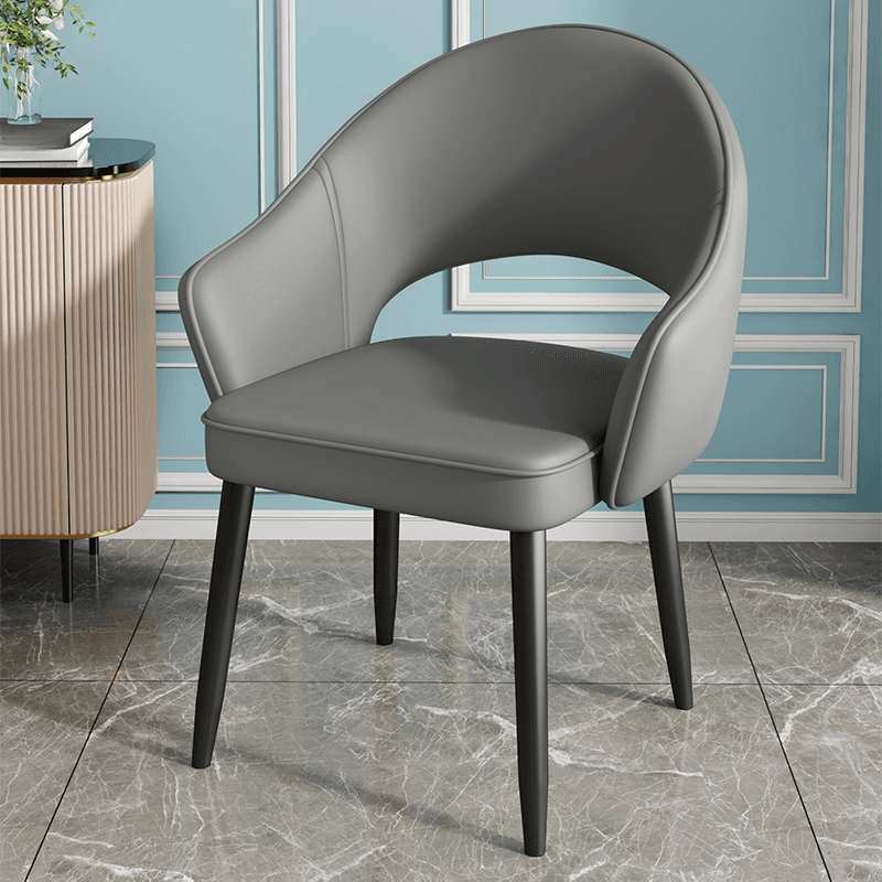 Modish Arm Chair with Ventilated Back, Padded Upholstery, Arms, and Steel Legs thumbnail 2