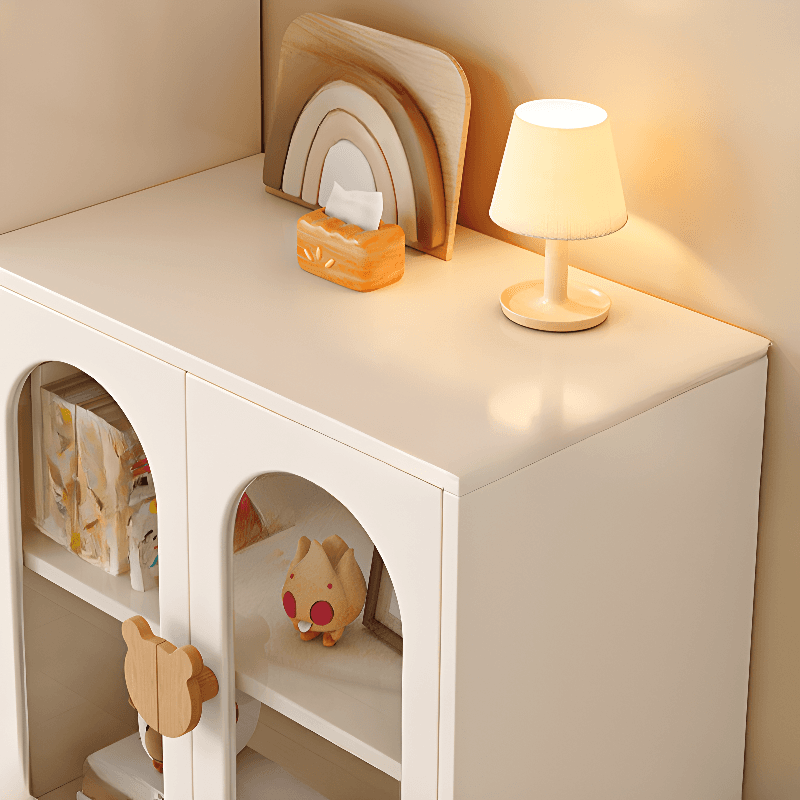 Modern Rectangular Utility Cabinet with Closet, Manufactured Wood Countertop, Glass-panel Door, White/Natural Top thumbnail 8