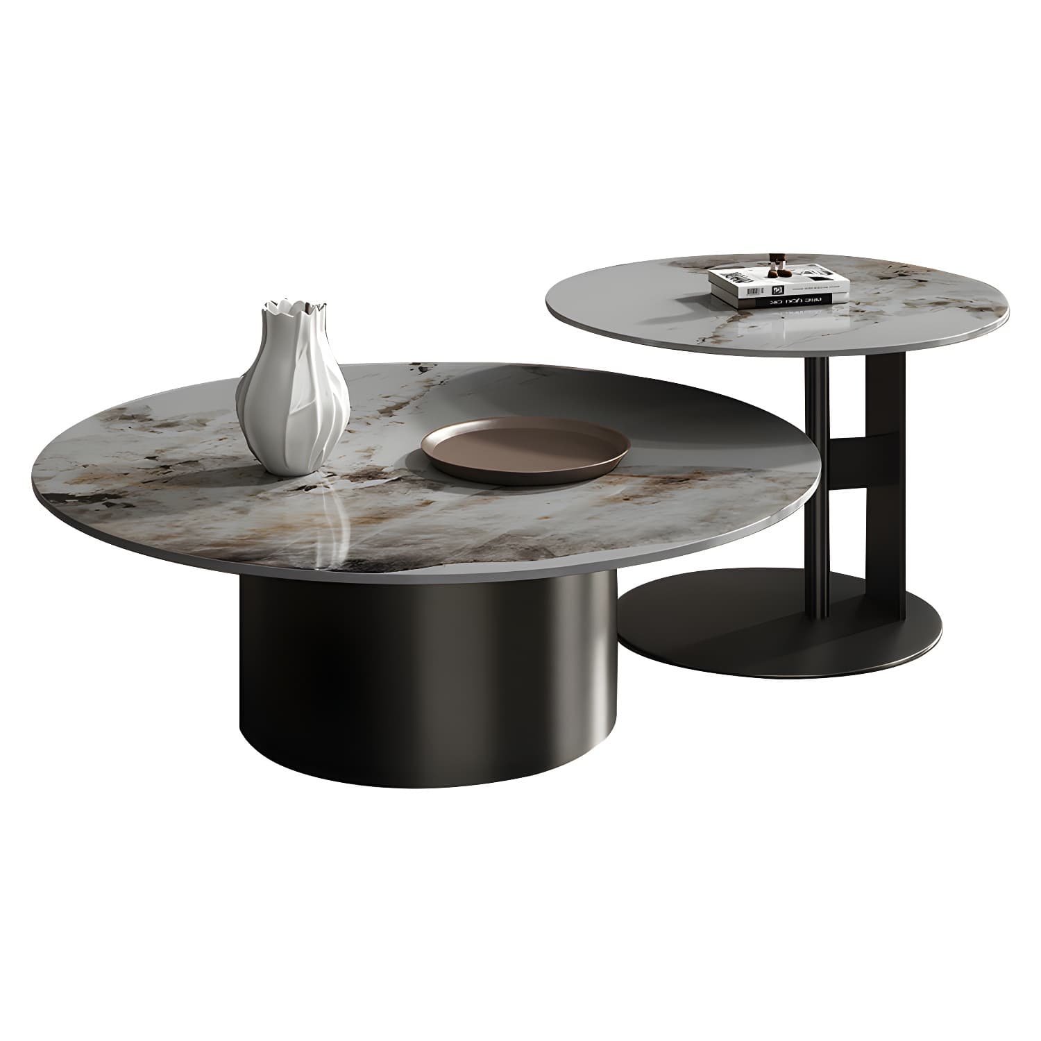 Slate Coffee Table Round Nesting Coffee Table Set with Pedestal Legs thumbnail 7