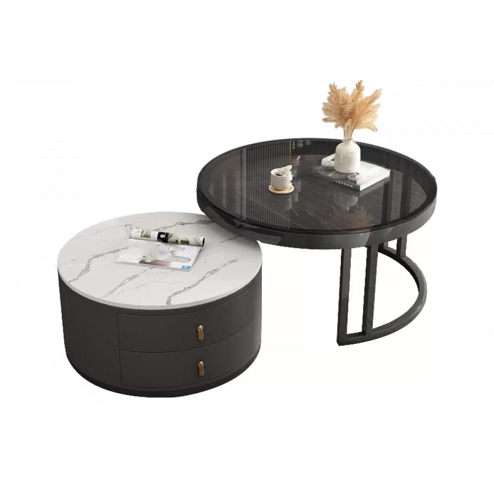 Round Nesting Coffee Table Set Frame Modern Storage Coffee Table thumbnail 12