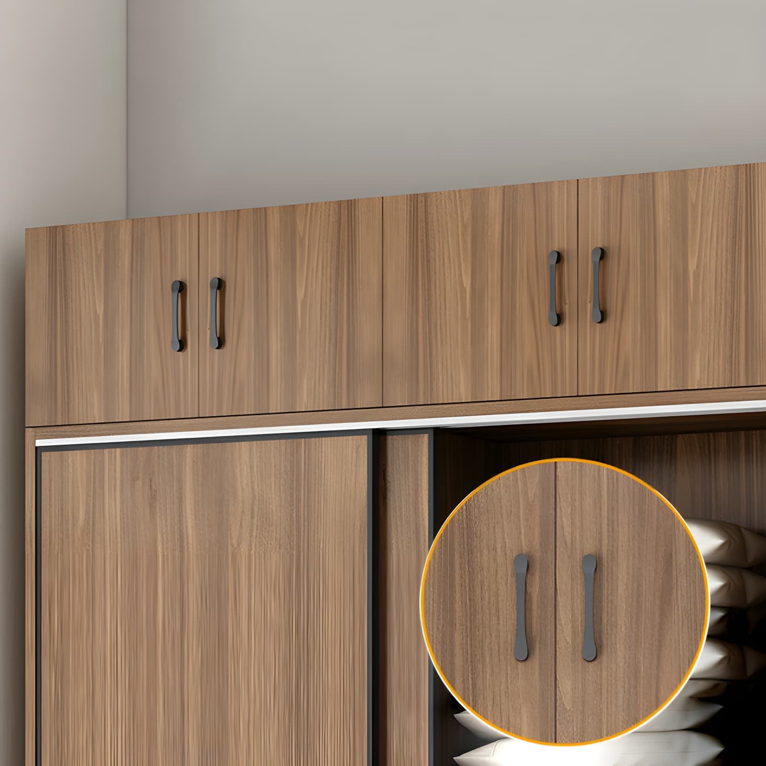 Non-Adjustable Traditional Brown Wood Wardrobe Armoire with Sliding Doors & Soft Close Drawers thumbnail 4