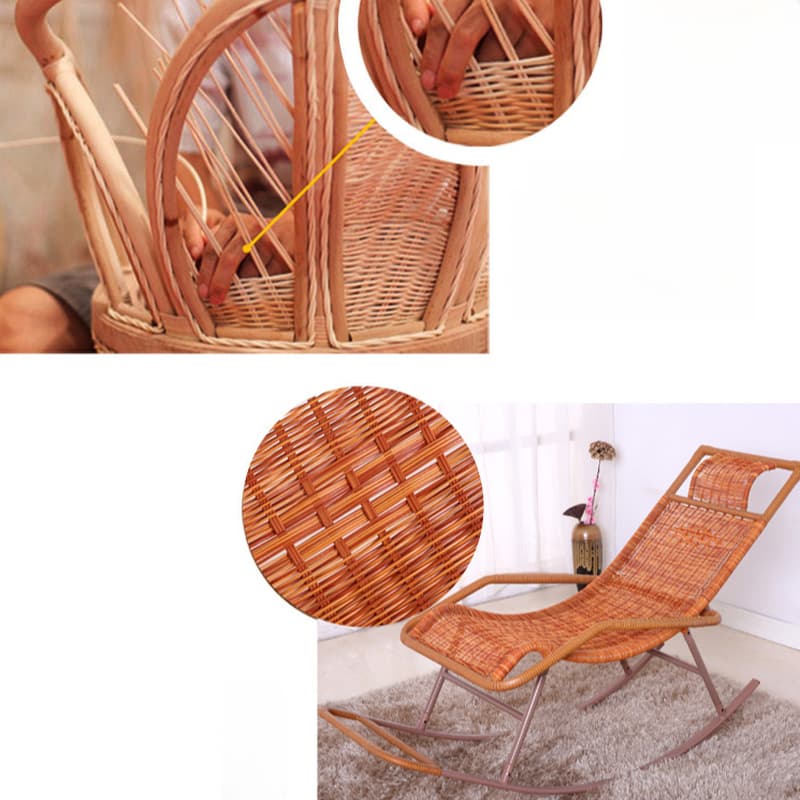 Ergonomic Wicker Front Porch Rocking Chairs with Rear Back, Stationary thumbnail 28